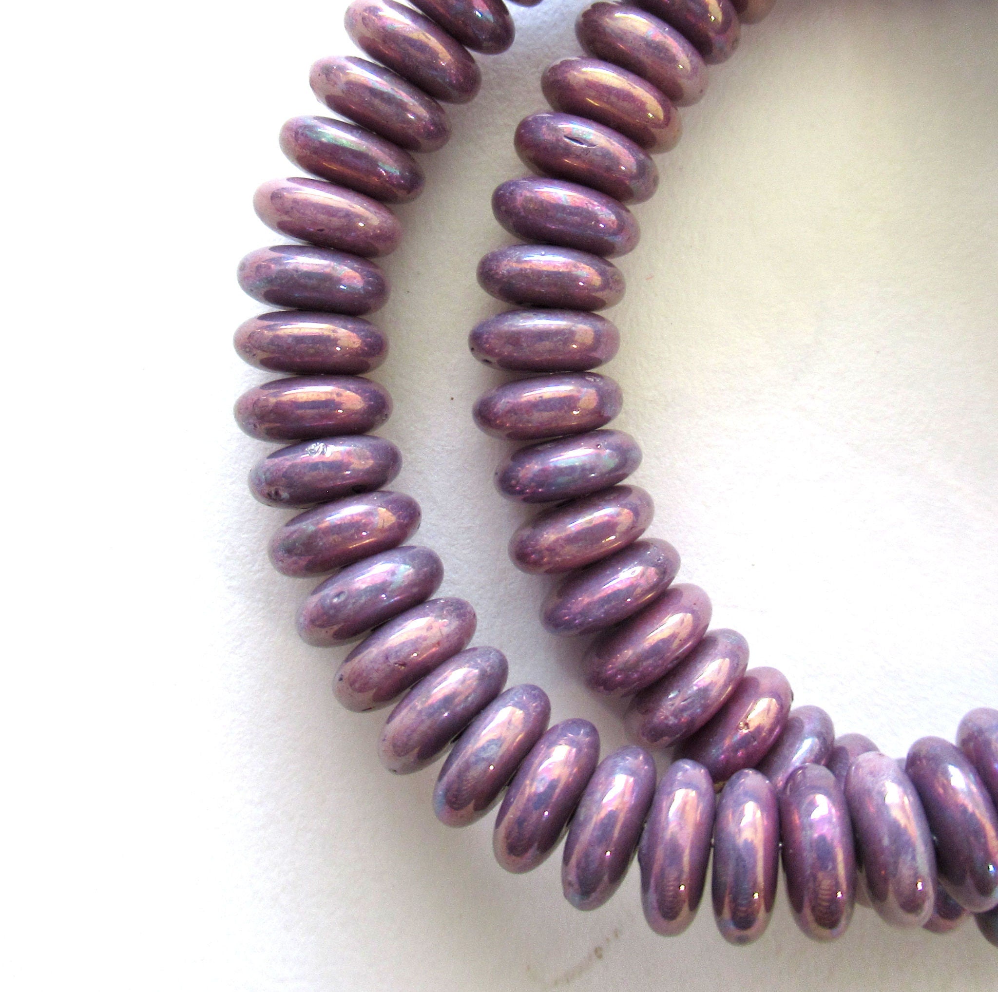 Lot of 50 6mm Czech glass rondelle spacer beads - opaque amethyst purple luster iris - flat spacers or rondelles C00601