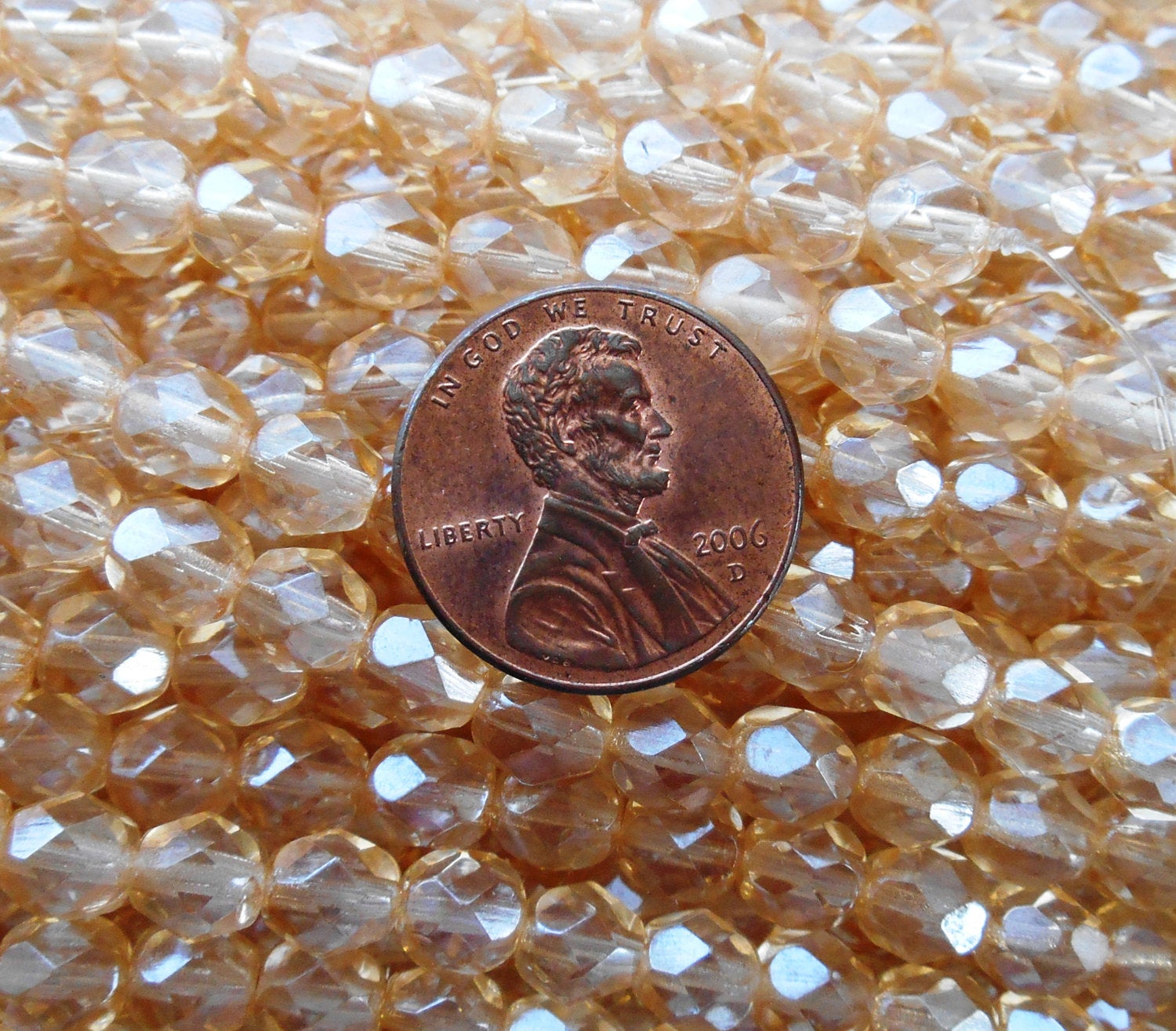 25 6mm Czech glass beads, transparent luster champagne fire polished faceted round beads C6425