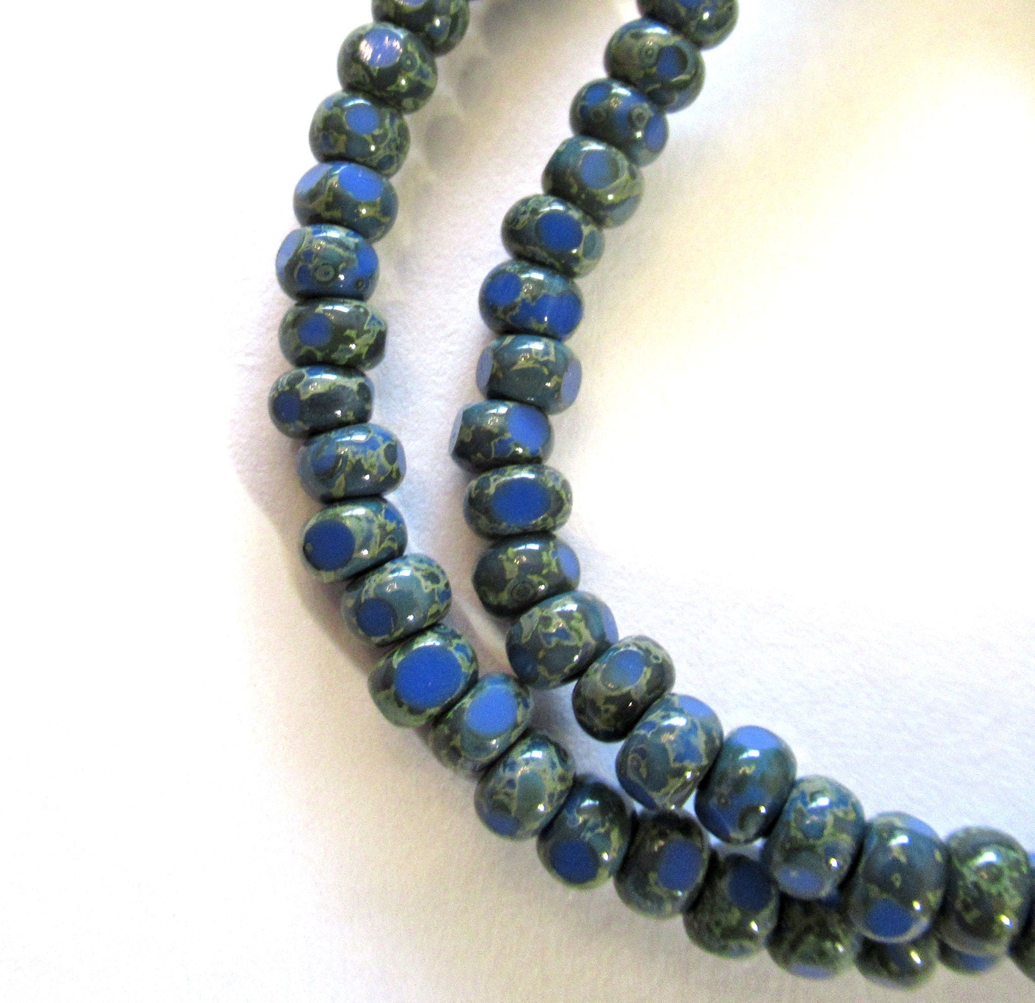 Fifty 6/0 faceted Czech glass seed beads - opaque lapis blue picasso seed beads C0087