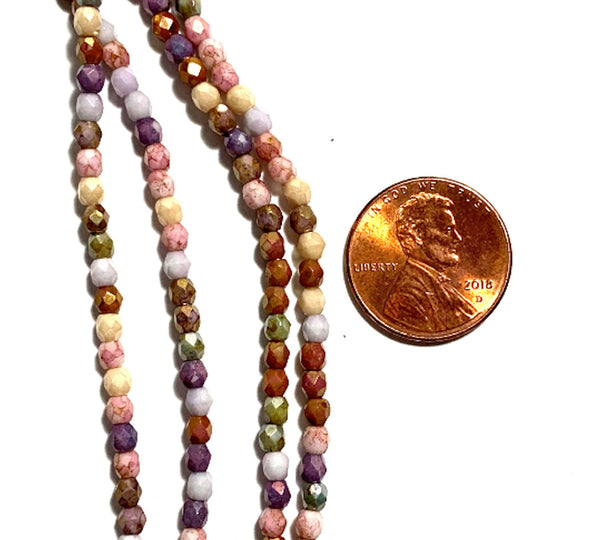 Lot of 50 3mm opaque luster color mix Czech glass beads, round, faceted fire polished beads C0004