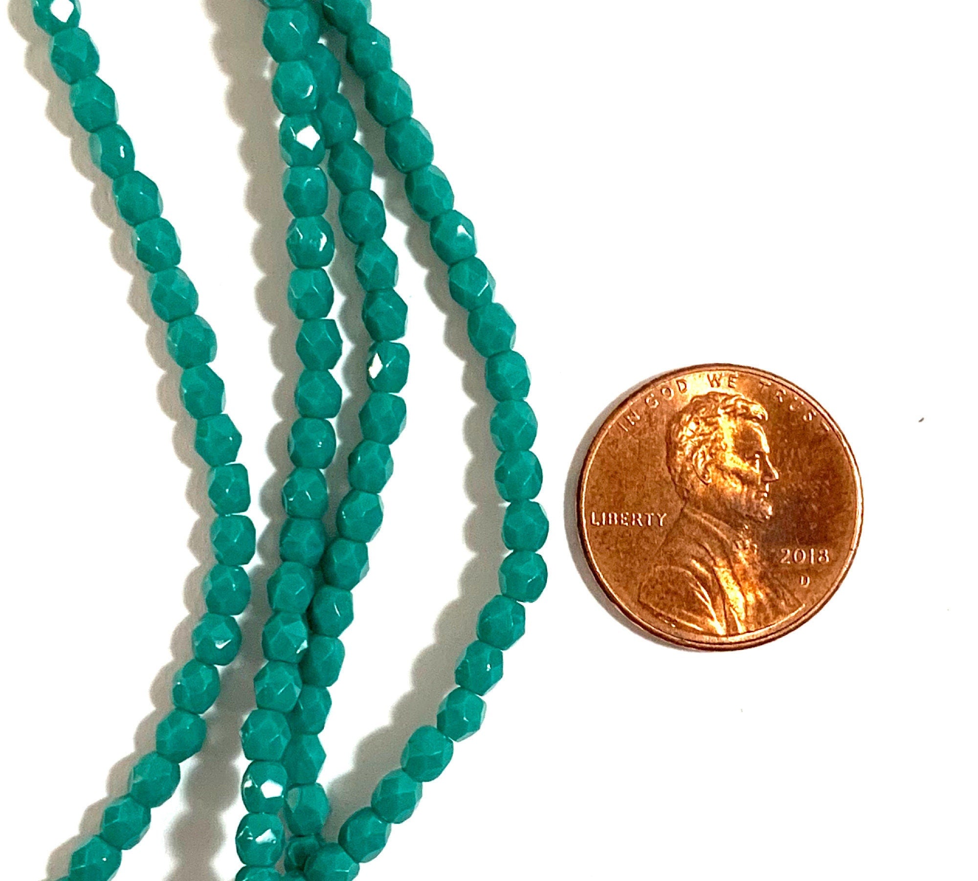 Lot of 50 3mm Persian turquoise green Czech glass beads, round, faceted fire polished beads C0024 - Glorious Glass Beads