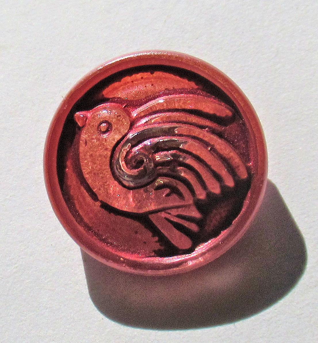 One 18mm Czech glass bird button - pink decorative shank buttons - 00053