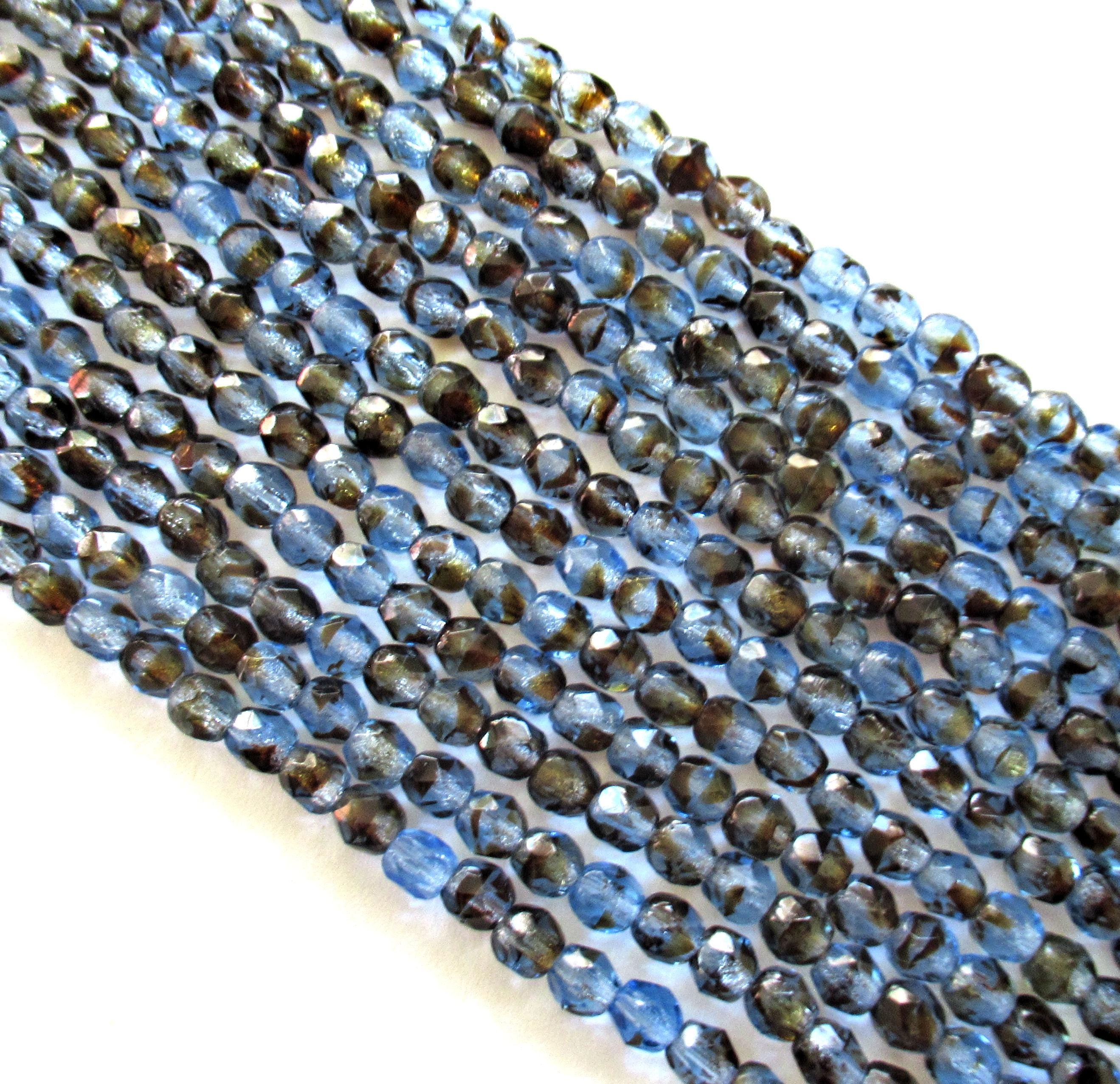 50 4mm Czech glass beads - sapphire tortoiseshell - brown & blue mix - faceted round beads - C0026