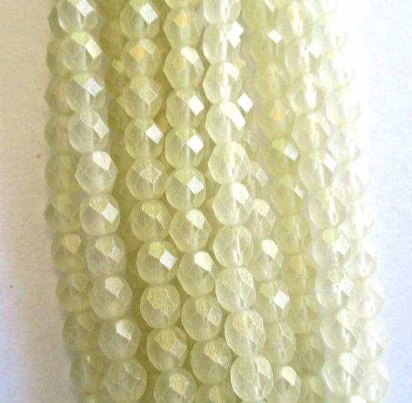 25 6mm Czech glass beads - Sueded Gold Jonquil - light yellow beads with a frosty gold finish - faceted fire polished round beads - C0015