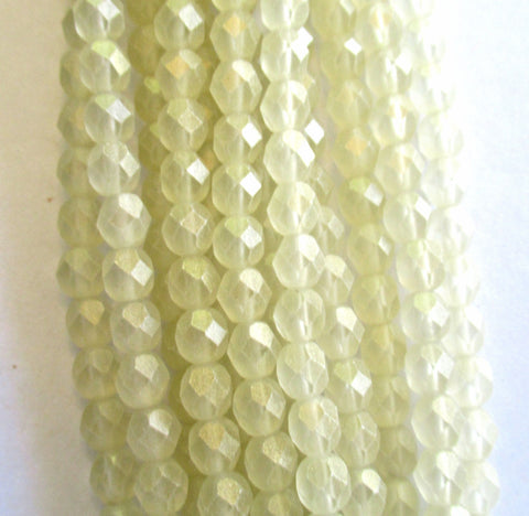 25 6mm Czech glass beads - Sueded Gold Jonquil - light yellow beads with a frosty gold finish - faceted fire polished round beads - C0015