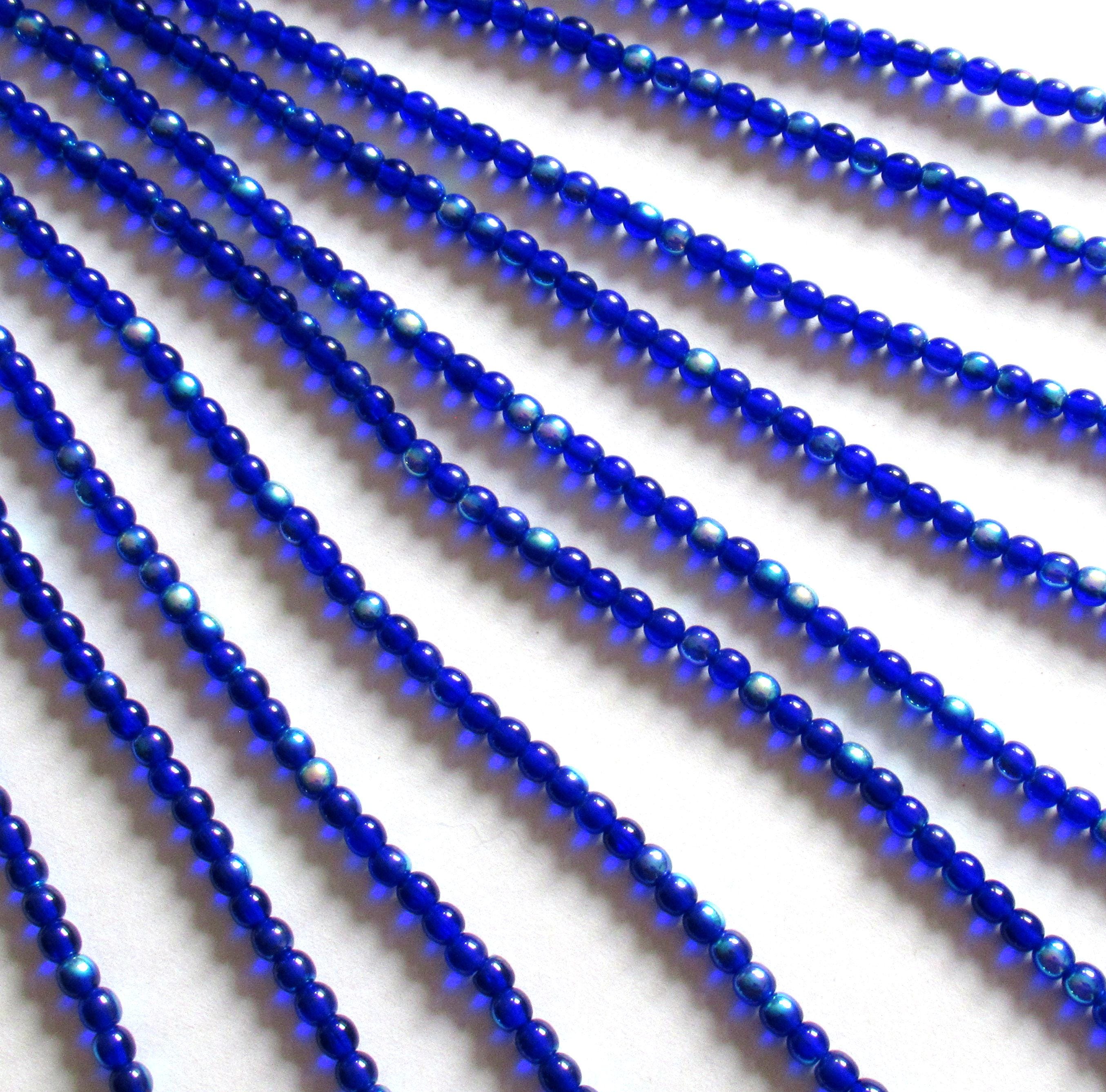 100 4mm Czech glass druk beads - cobalt blue AB smooth round druks - C0066