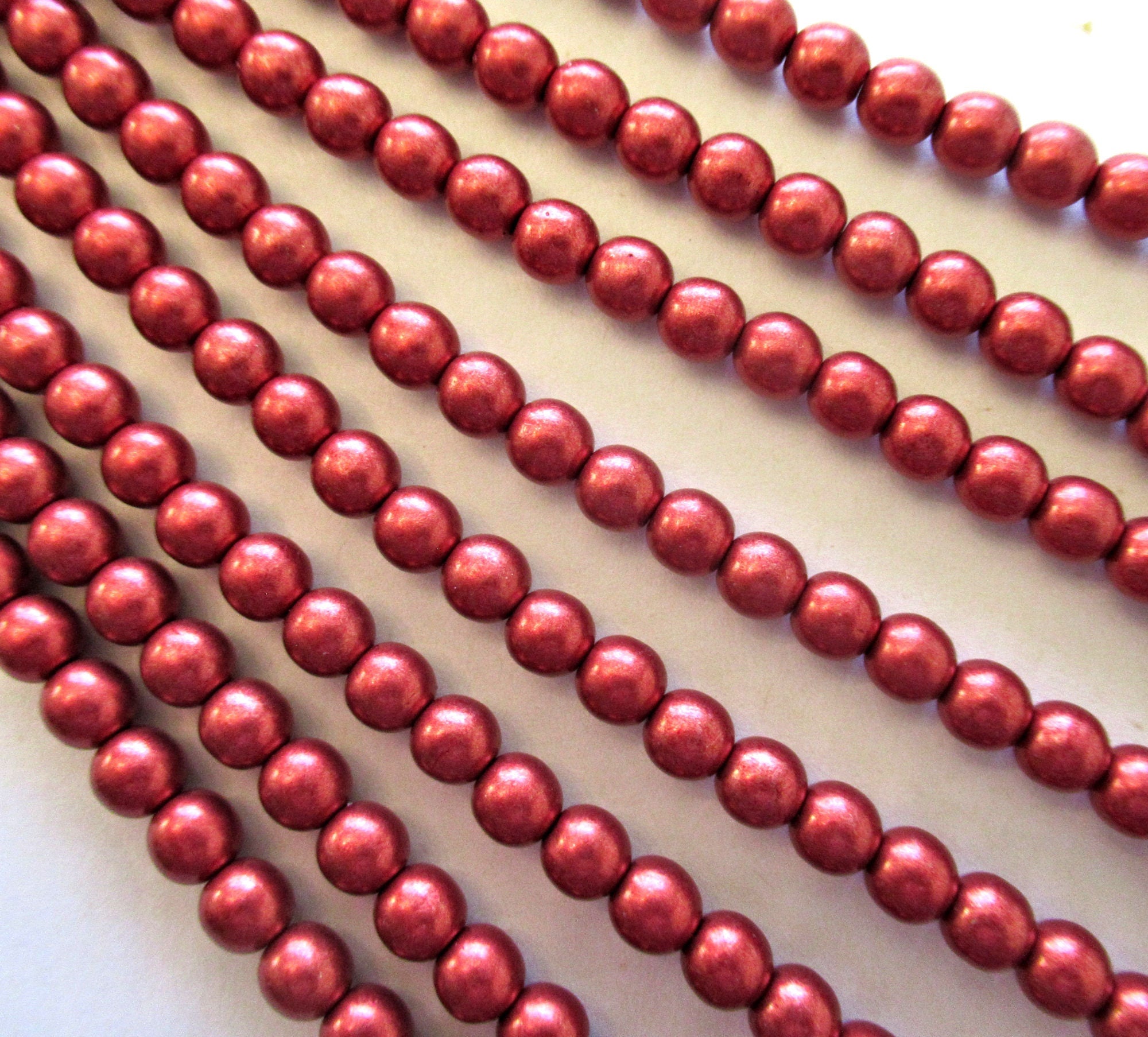 Fifty 6mm Czech glass druk beads - opaque matte metallic cranberry red smooth round druks - C0037
