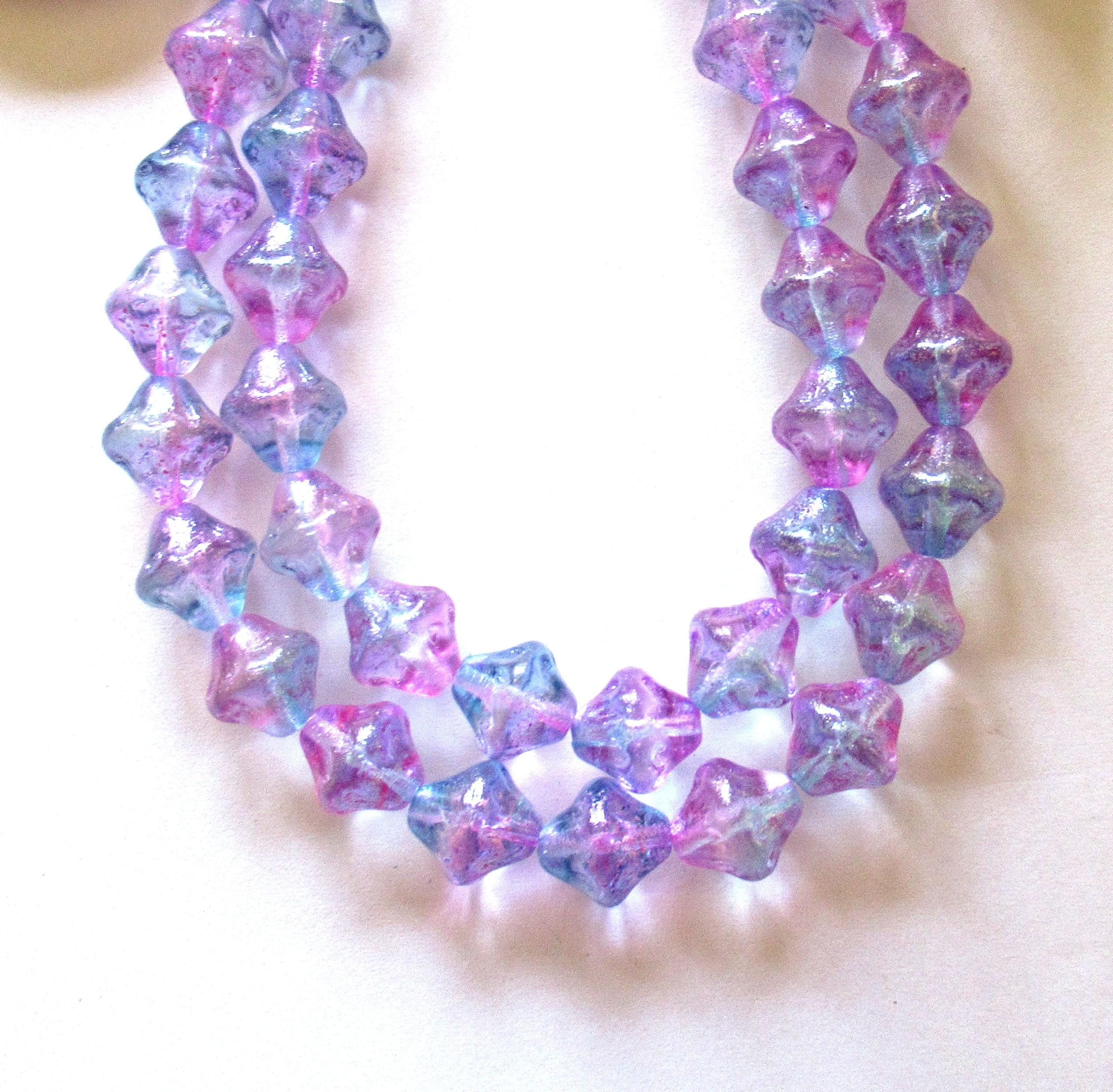 Six large Czech glass bicones - 11mm - pink & blue w/ a luster finish - C00201