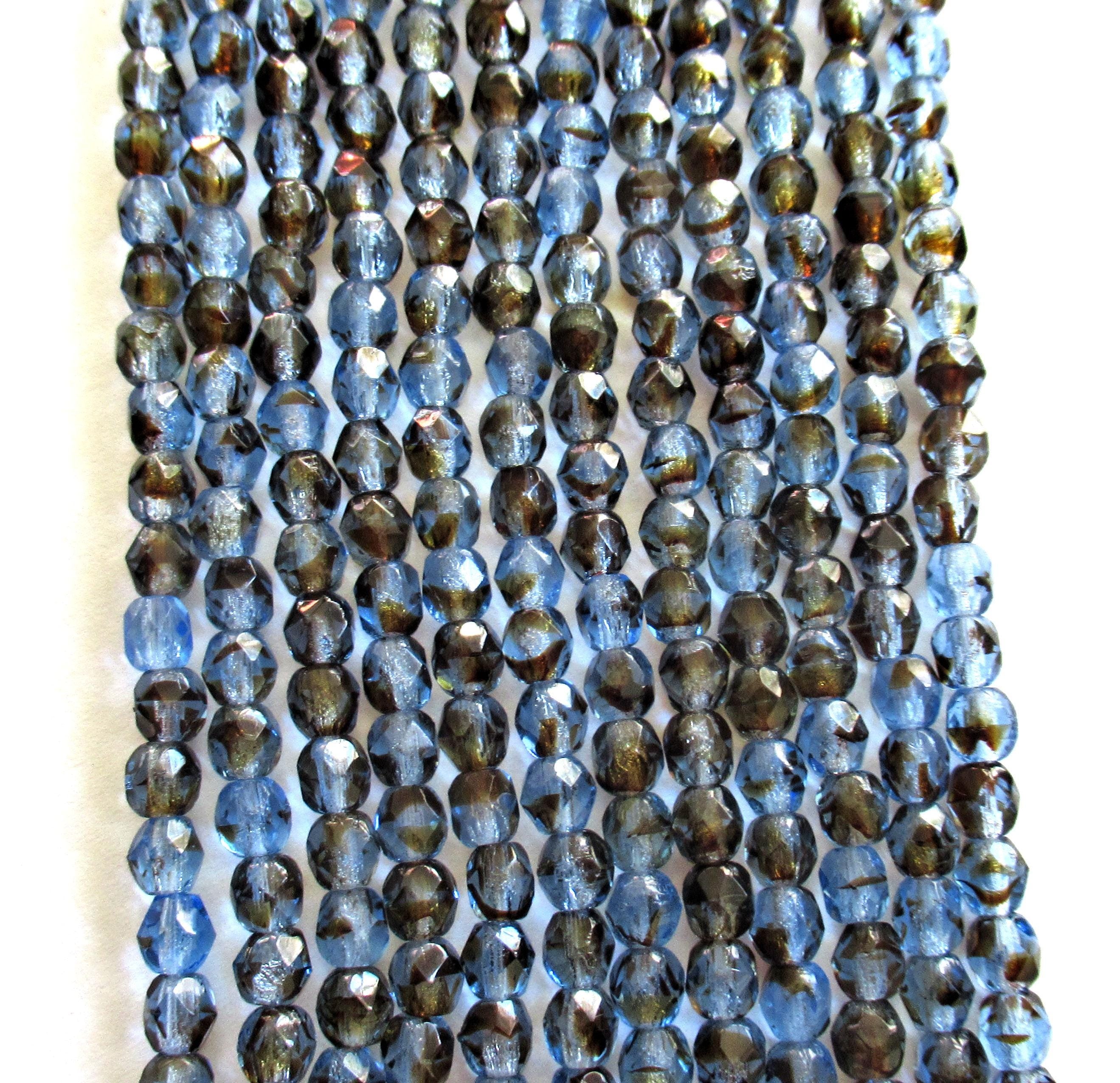 50 4mm Czech glass beads - sapphire tortoiseshell - brown & blue mix - faceted round beads - C0026