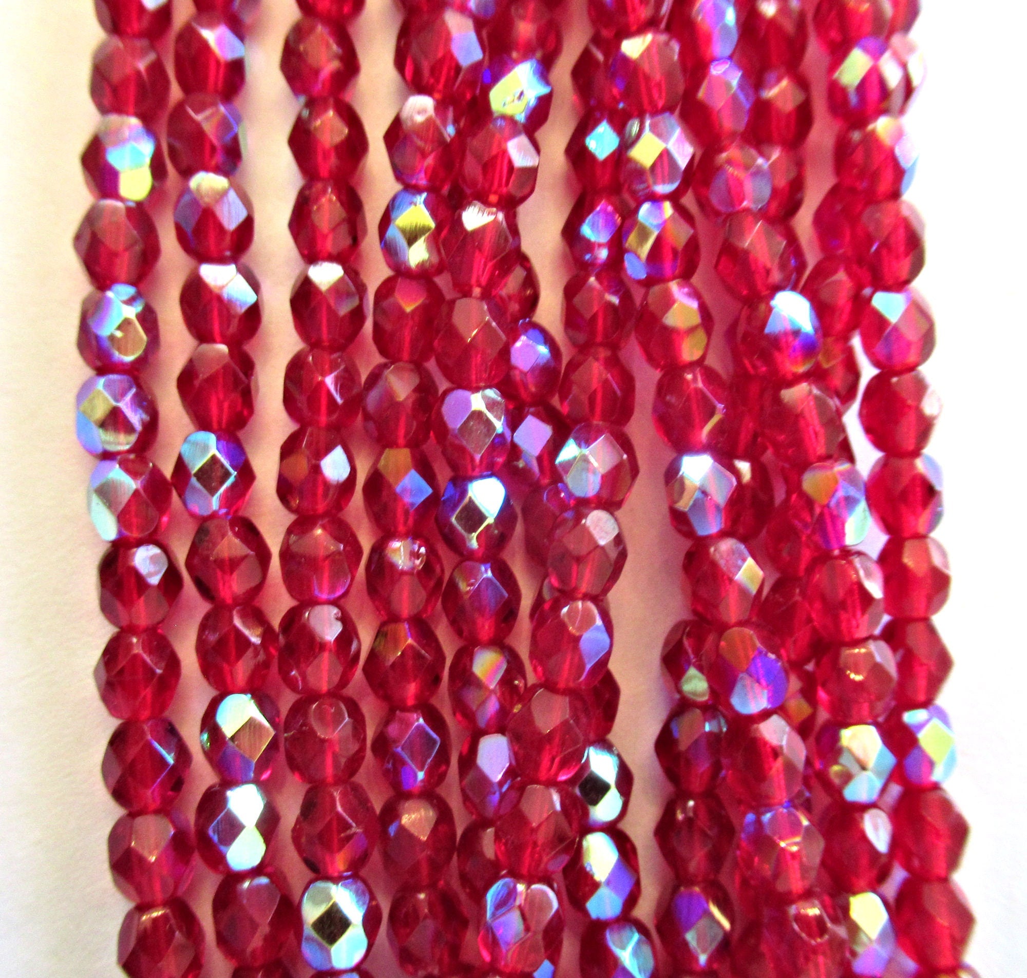 50 4mm Czech glass faceted beads - Ruby Red AB / Light Garnet AB - fire polished round beads - C0085
