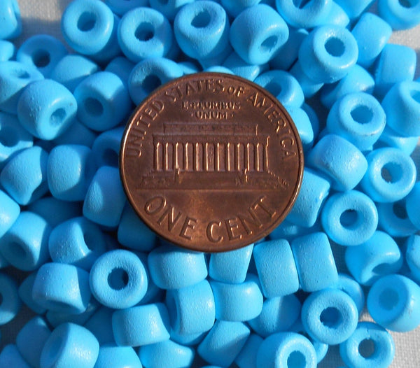 50 6mm Czech glass pony or roller beads - opaque matte Turquoise blue - large hole crow beads - C0068