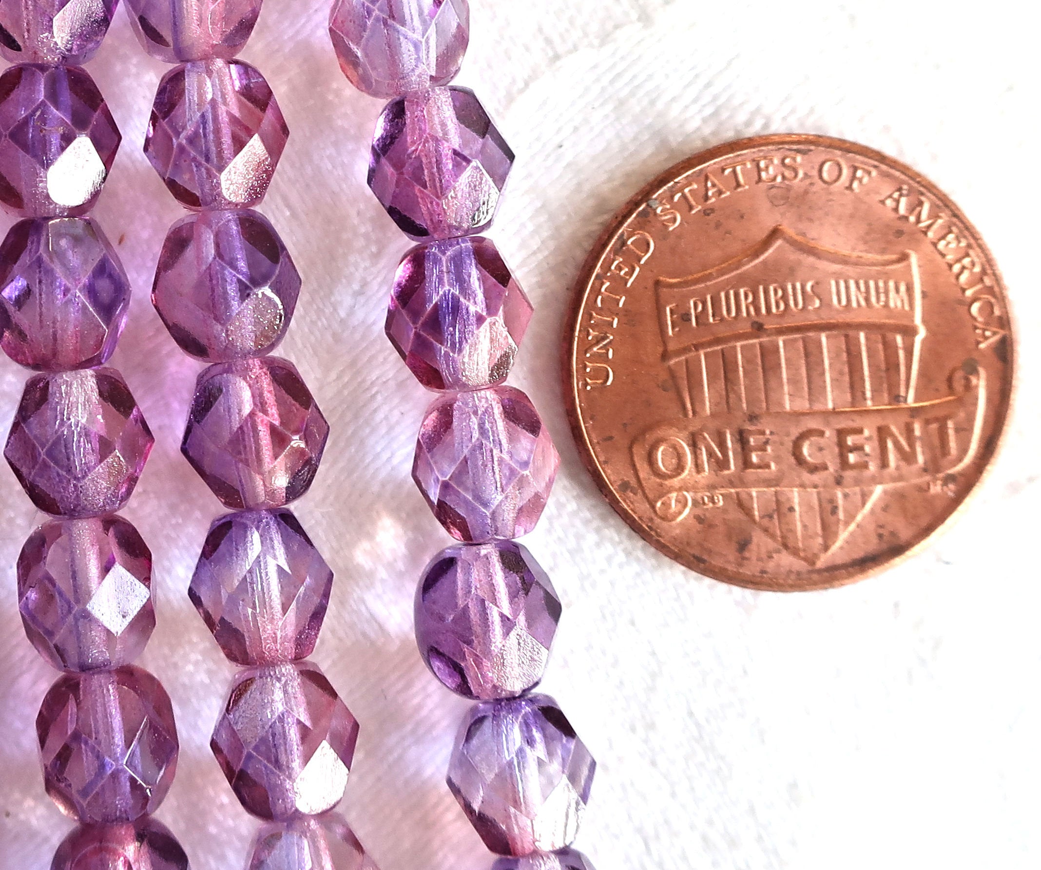 25 6mm Czech glass beads, Amethyst Fuchsia dual coated pink & purple faceted, round, fire polished beads 6425