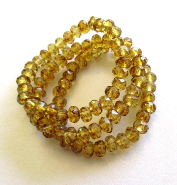 30 small puffy rondelle beads - crystal clear with a full picasso coat - 3mm x 5mm faceted Czech glass rondelles 00531