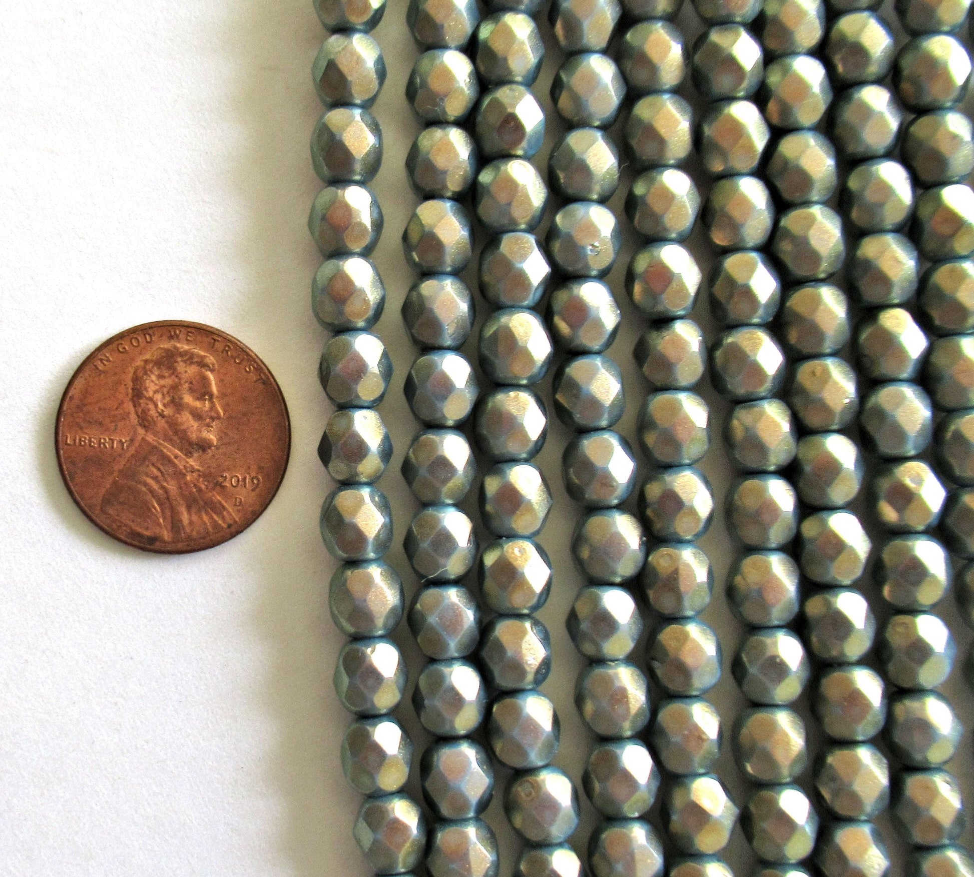25 6mm Czech Czech glass beads - blue w/ gold finish - Halo Ethereal Shadows - faceted round beads - C0062 - Glorious Glass Beads