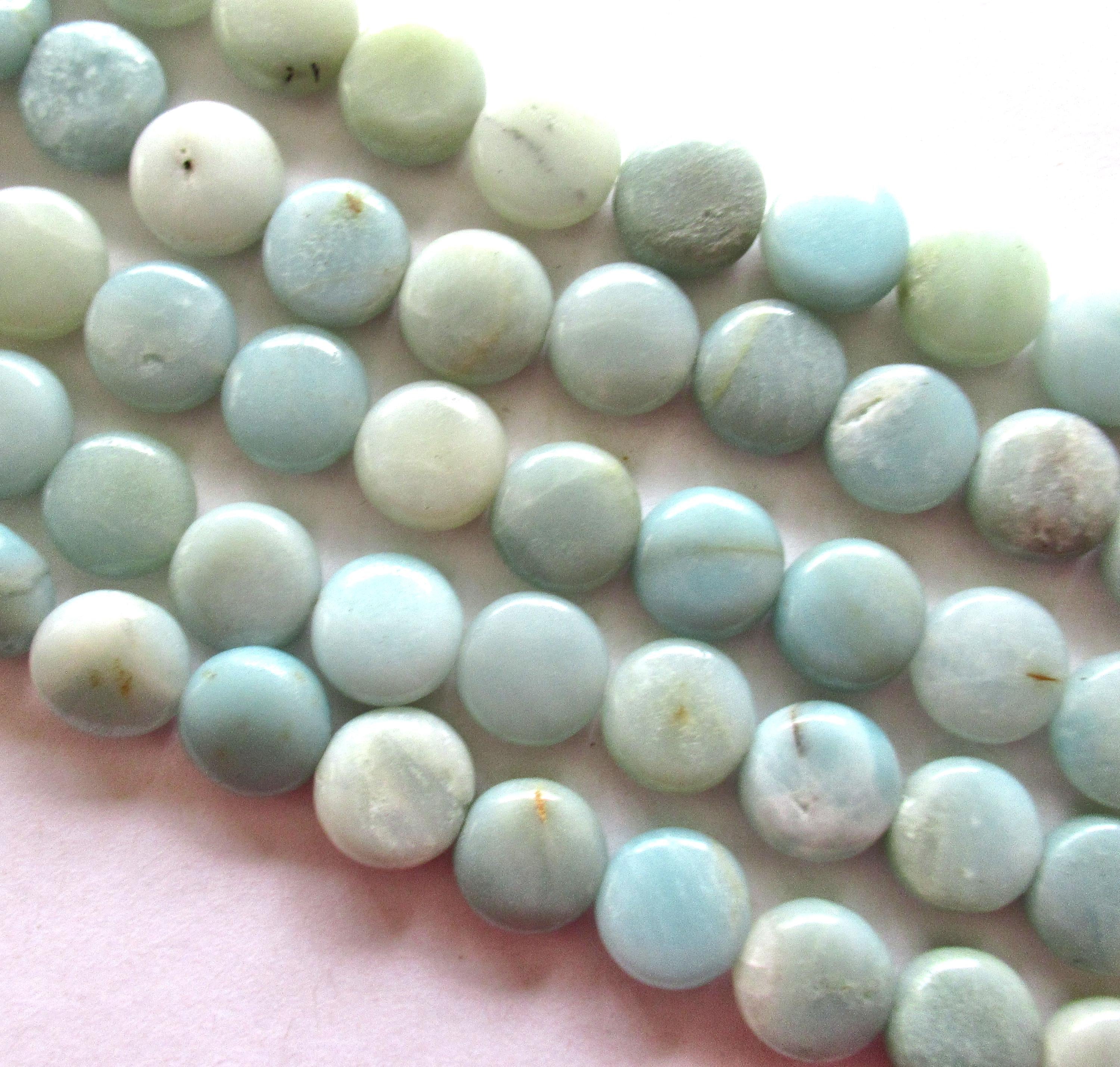 Amazonite coin beads - 11 to 12mm - smooth light blue semiprecious gemstone beads - 35 beads - 15.5 inch strand - 0000