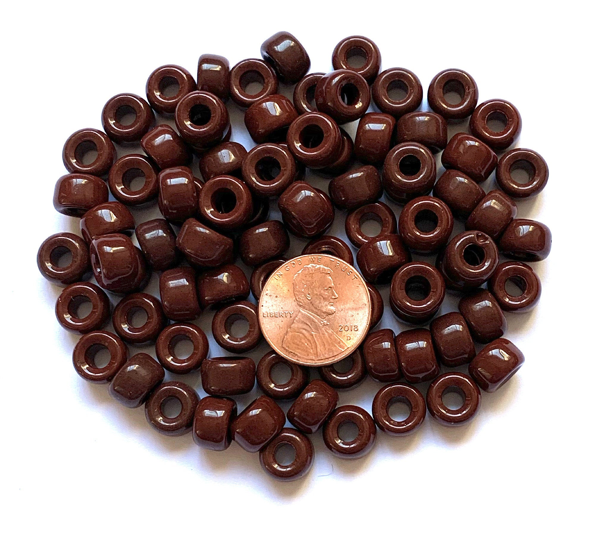 Twenty-five 9mm Czech glass pony, crow, roller beads - opaque brown large hole beads - C0062