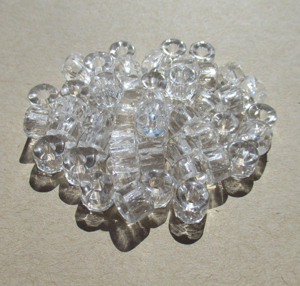 25 9mm Czech glass faceted pony or roller beads - crystal clear - large hole glass crow beads C0381