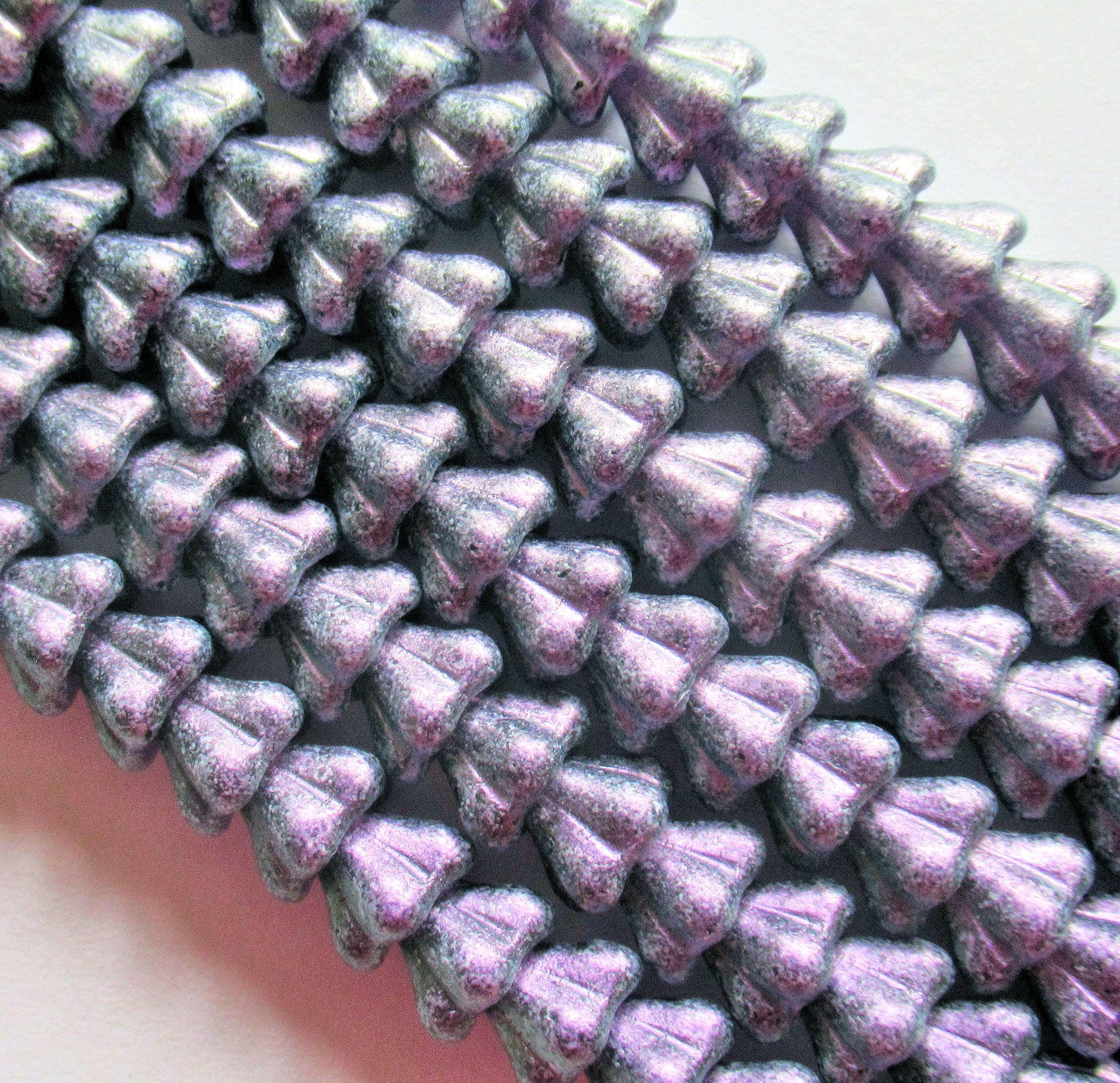 25 Czech glass bell flower beads - Rose Shimmer Tanzanite - opaque purple pressed glass bellflowers - 8 x 6mm - C00059