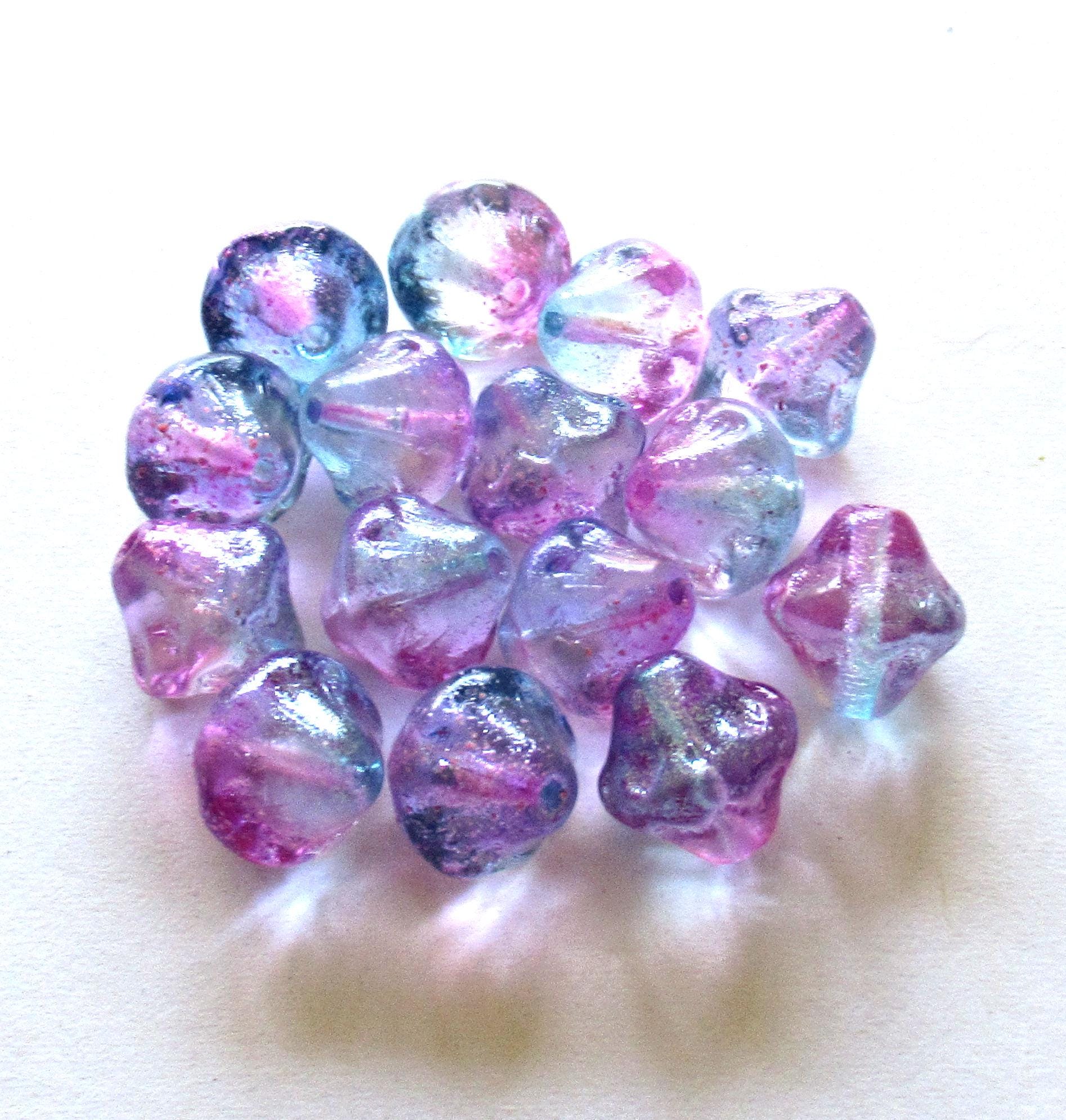 Six large Czech glass bicones - 11mm - pink & blue w/ a luster finish - C00201