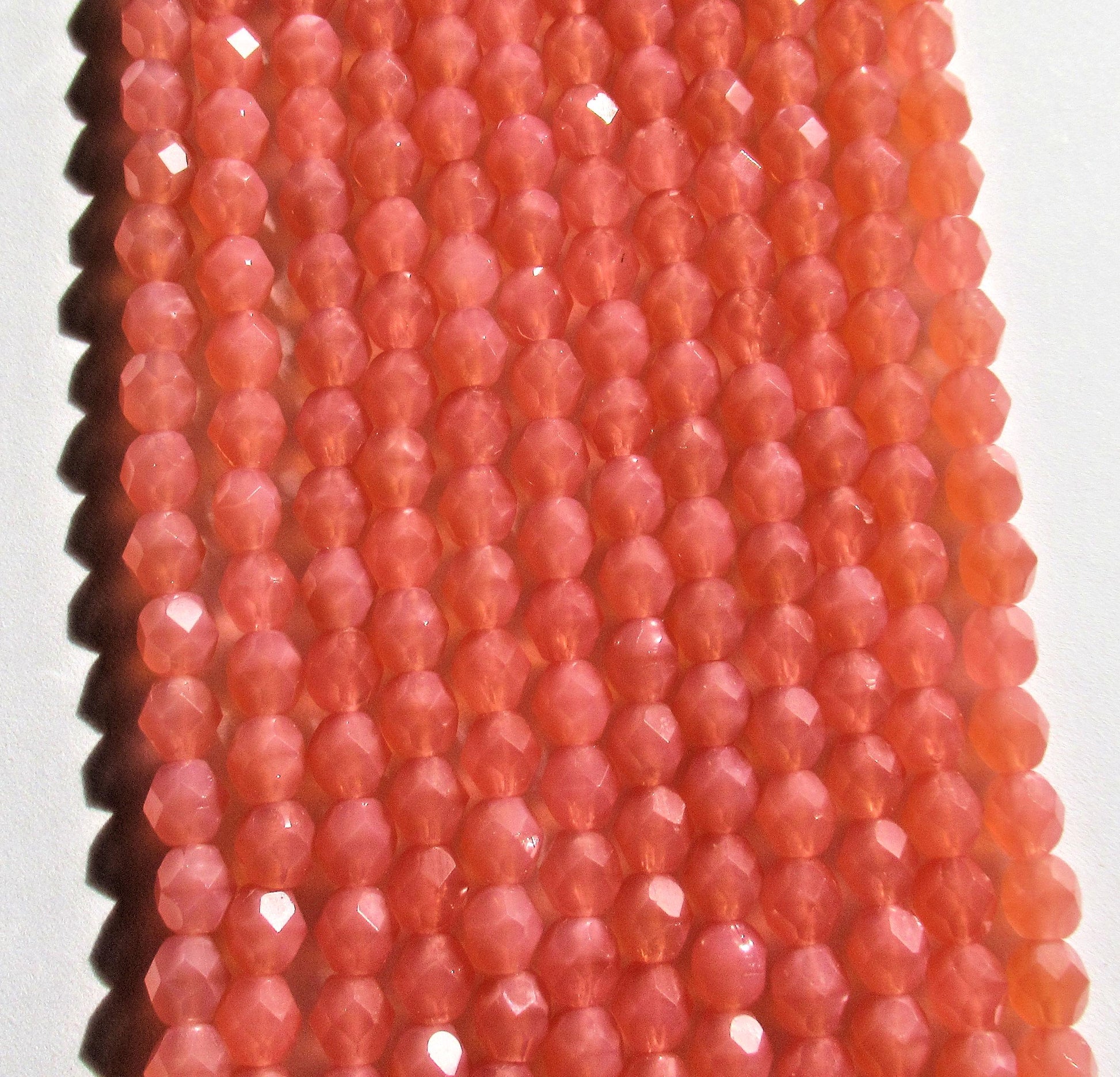 Lot of 25 6mm Czech glass beads - translucent milky salmon pink - faceted round beads - C0027 - Glorious Glass Beads