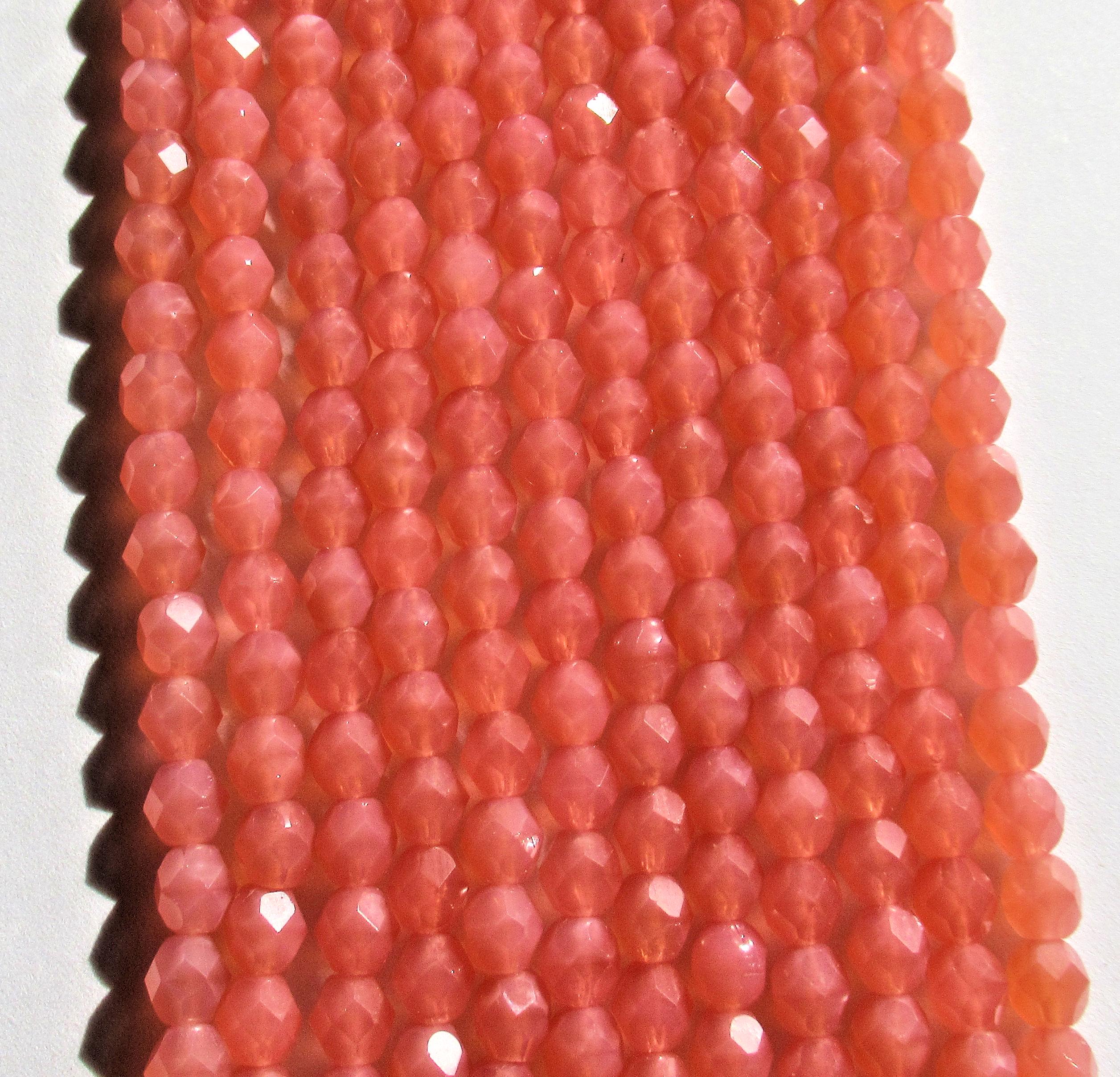 Lot of 25 6mm Czech glass beads - translucent milky salmon pink - faceted round beads - C0027 - Glorious Glass Beads