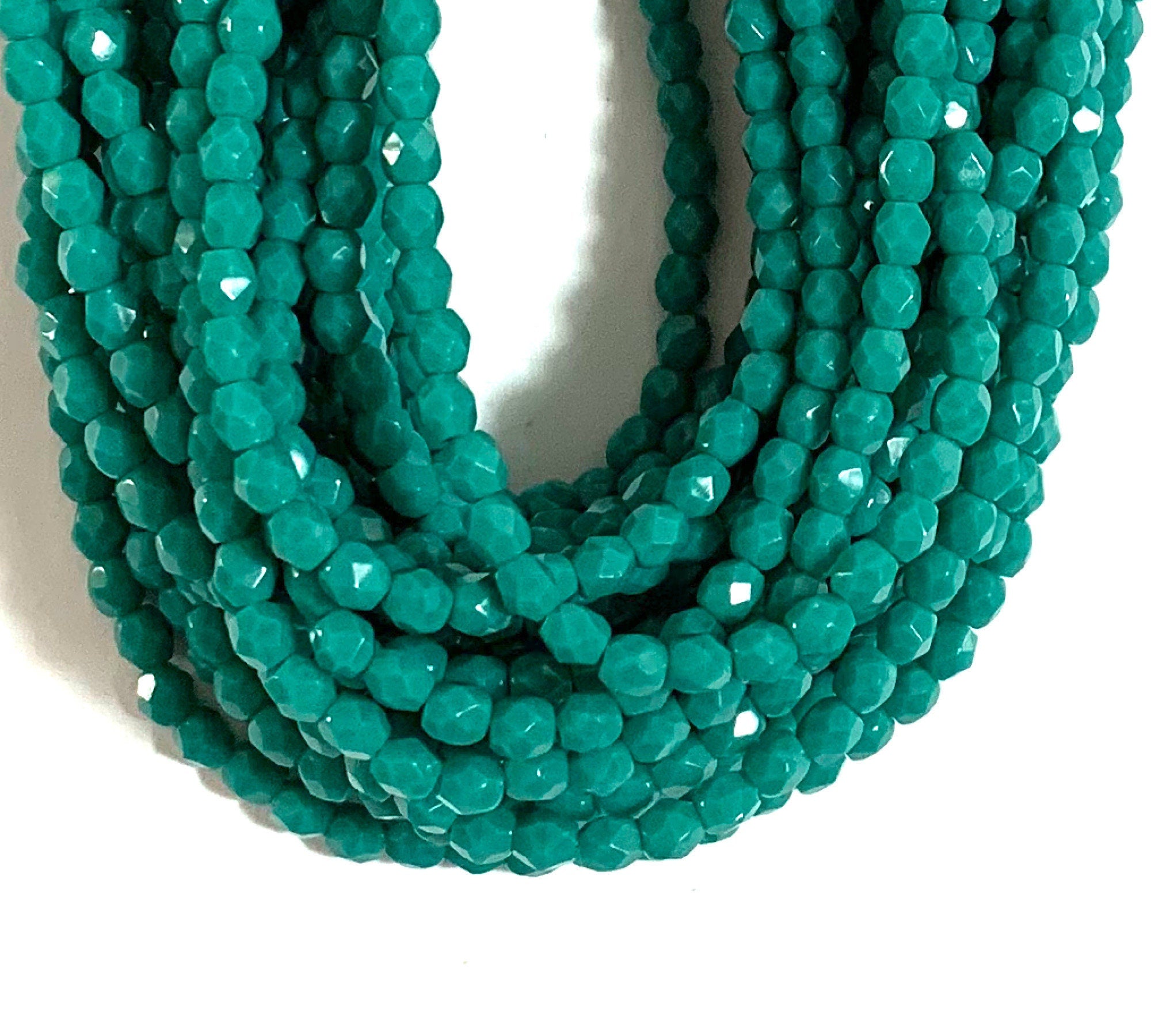 Lot of 50 3mm Persian turquoise green Czech glass beads, round, faceted fire polished beads C0024 - Glorious Glass Beads