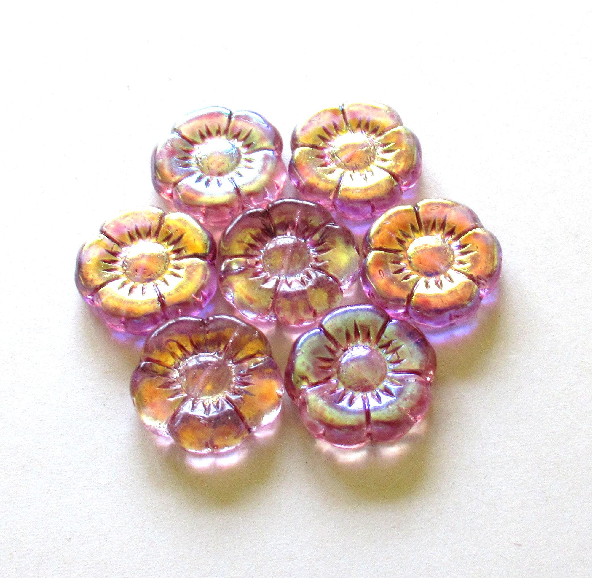 4 large Czech glass flower beads - light amethyst purple w/ ab AB finish on one side - 18mm - 00921
