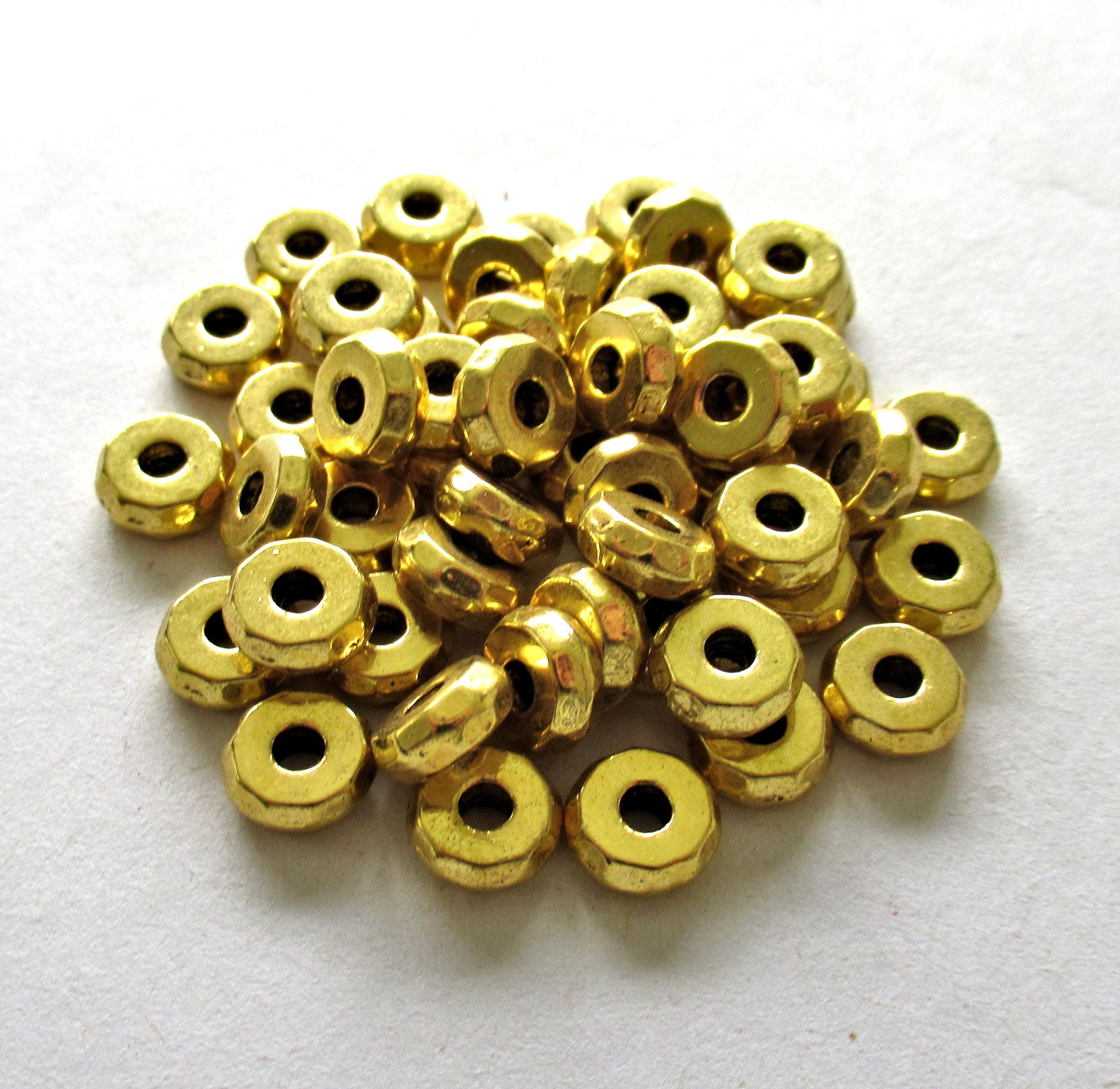 Gold tone metal alloy faceted spacer beads - 8 x 3mm - thick washer big hole beads - 30 pieces - C0057