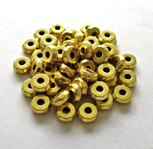 Gold tone metal alloy faceted spacer beads - 8 x 3mm - thick washer big hole beads - 30 pieces - C0057