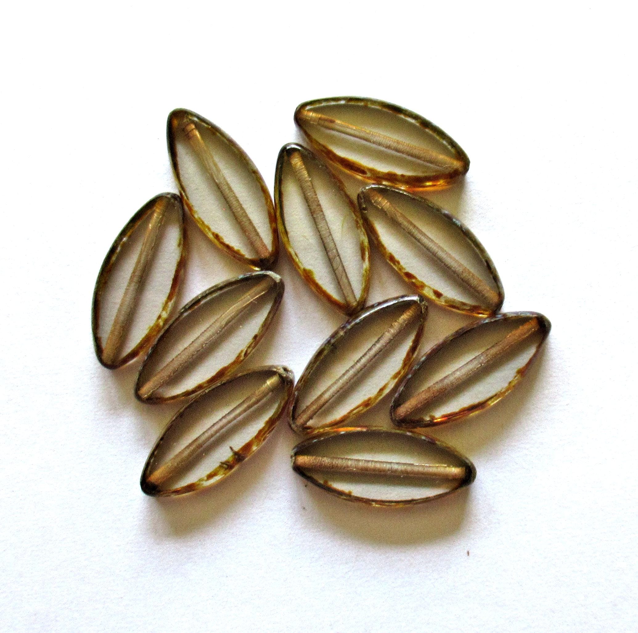 Ten Czech glass spindle beads - crystal clear picasso - 18 x 7mm - table cut beads - C00052