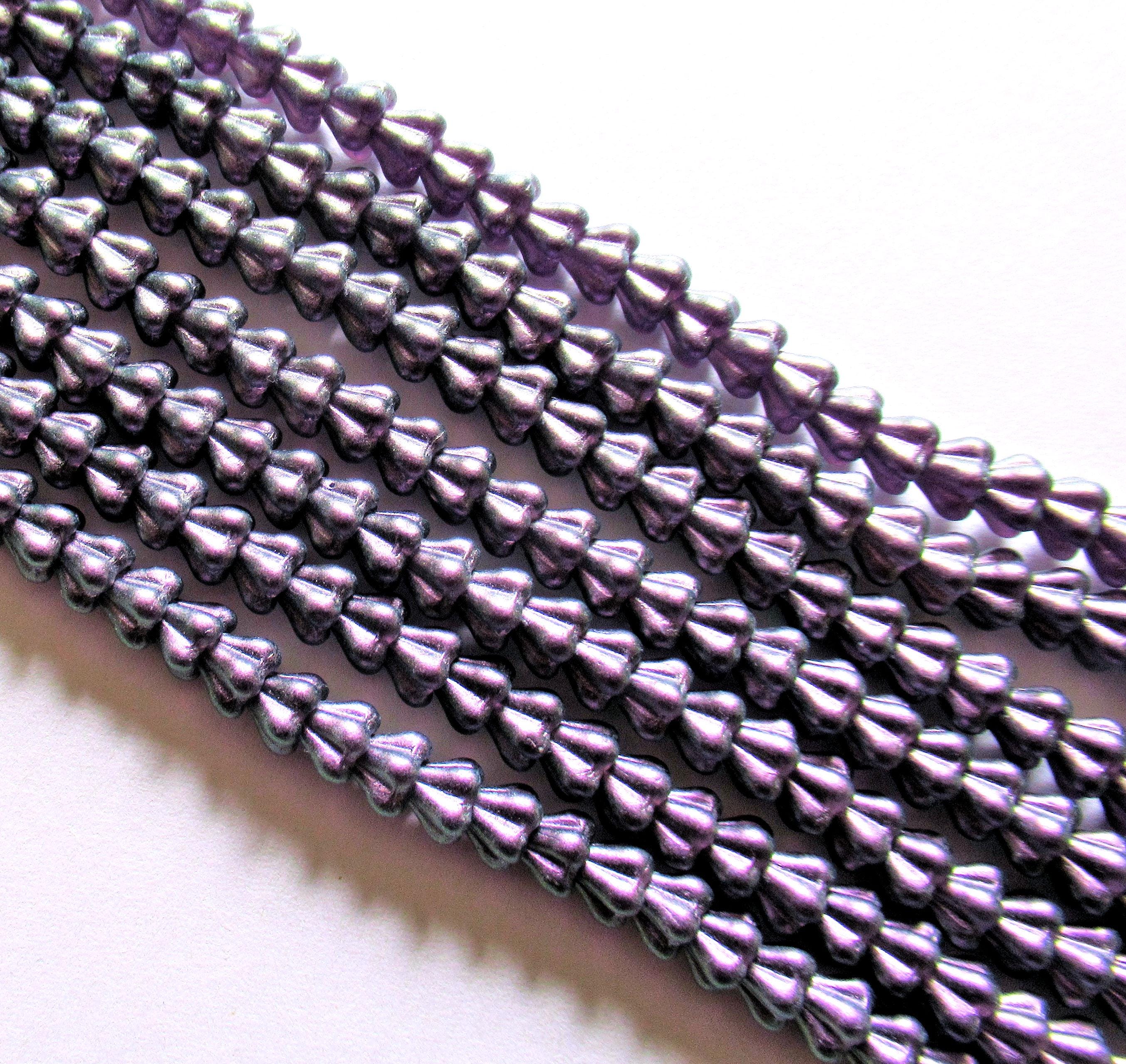 50 Czech glass bell flower beads - Rose Shimmer Tanzanite - opaque purple pressed glass bellflowers - 6 x 4mm - C00078