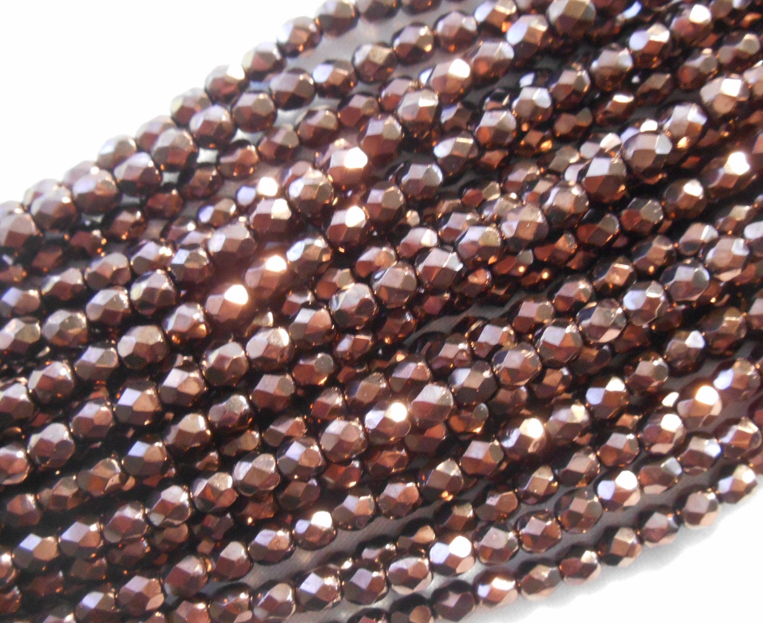50 4mm Dark Bronze, Brown Metallic fire polished faceted round glass beads C5550