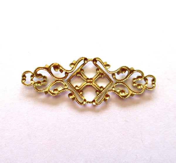 Four raw brass stampings - ornate Victorian connectors with rings - 1.75" x .75" inches USA made C00441
