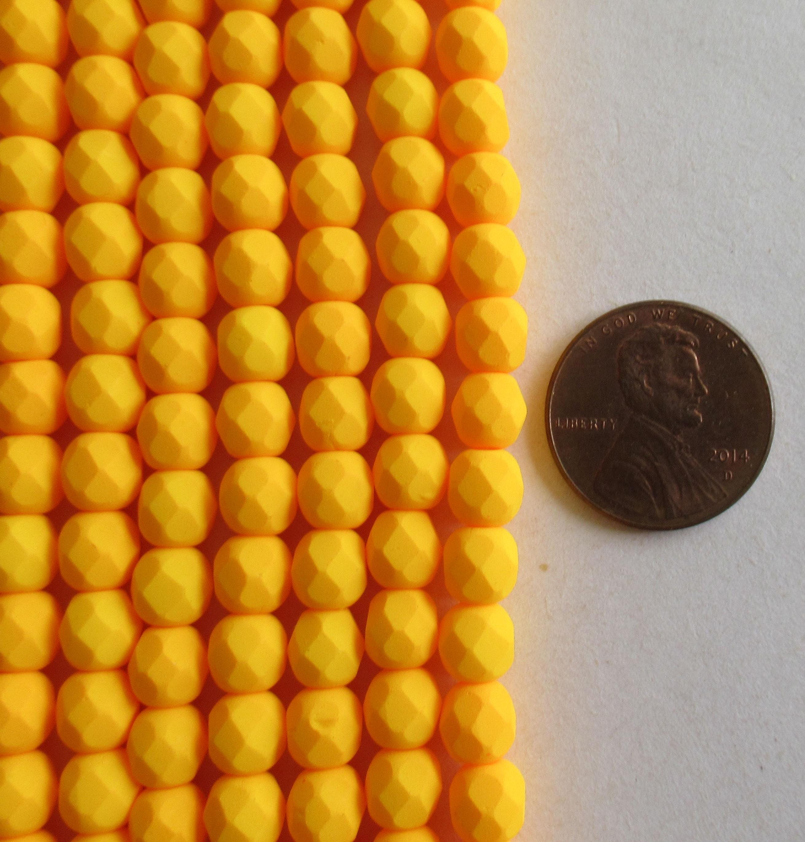 Lot of 25 6mm Saturated Sunflower Czech glass beads - very bright opaque matte orange beads - fire polished faceted round beads - C0016