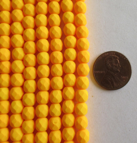 Lot of 25 6mm Saturated Sunflower Czech glass beads - very bright opaque matte orange beads - fire polished faceted round beads - C0016