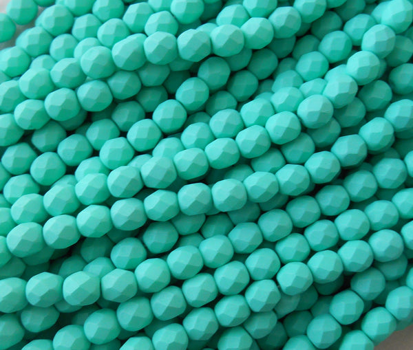 25 6mm Saturated Teal, Aqua, Turquoise Blue glass beads, firepolished, bright blue faceted round beads C2725