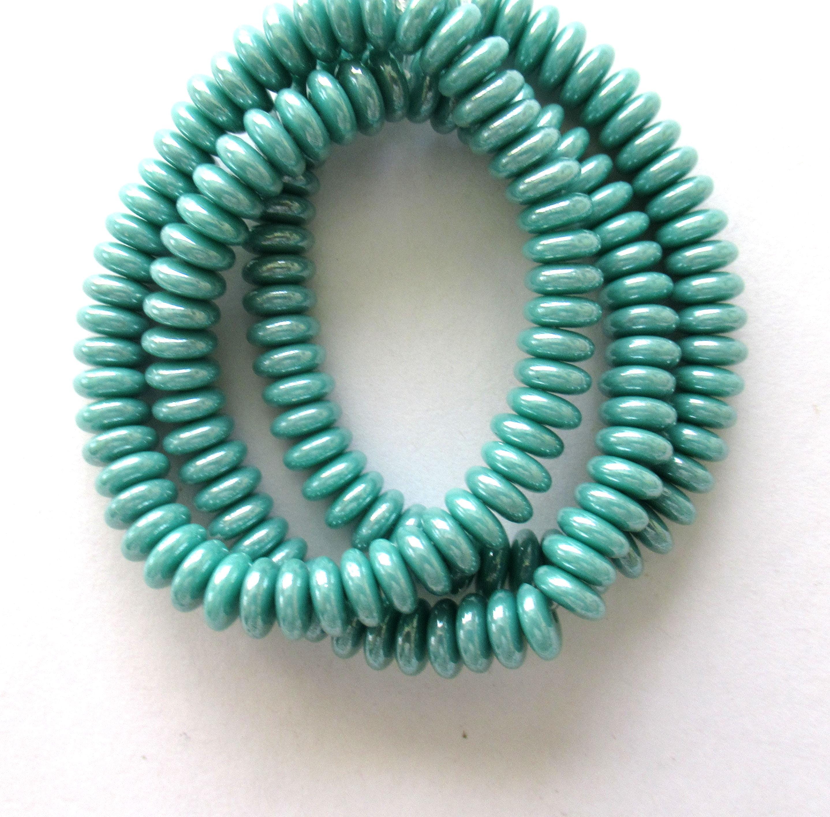 Fifty 6mm Czech glass rondelle spacer beads - turquoise green luster - flat disc spacers or rondelles C00331