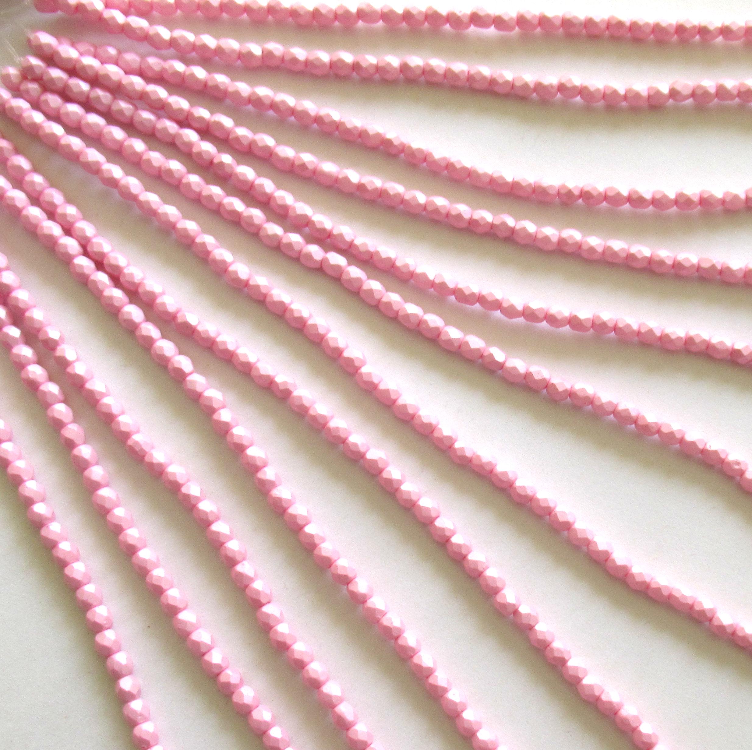 50 4mm Czech glass beads - opaque Powdery Pastel Pink - fire polished faceted round beads - C0018 - Glorious Glass Beads