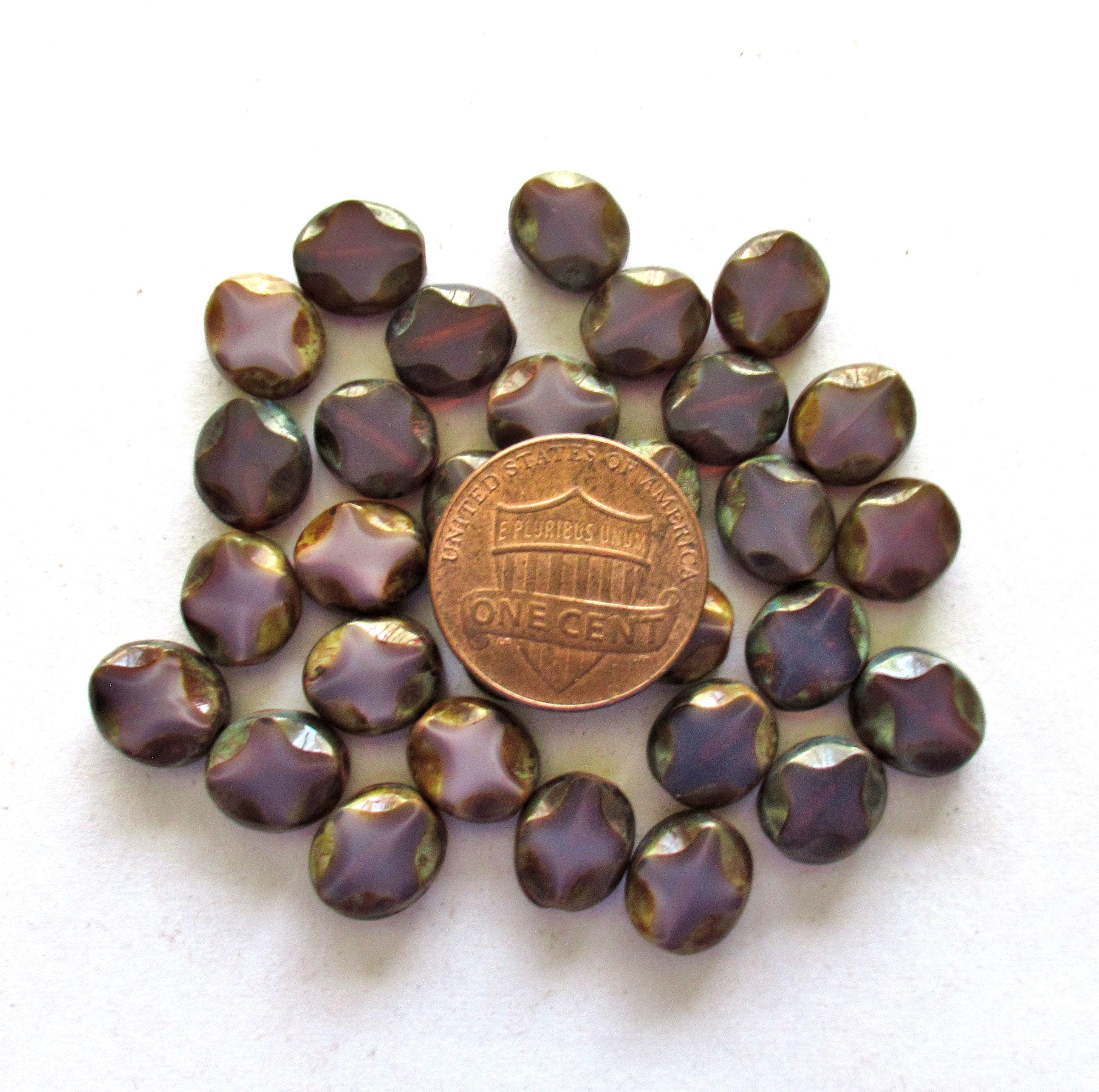 15 Czech glass oval beads - 9 x 8mm purple / amethyst oval with a Picasso finish - carved table cut beads with a diamond pattern - C0251