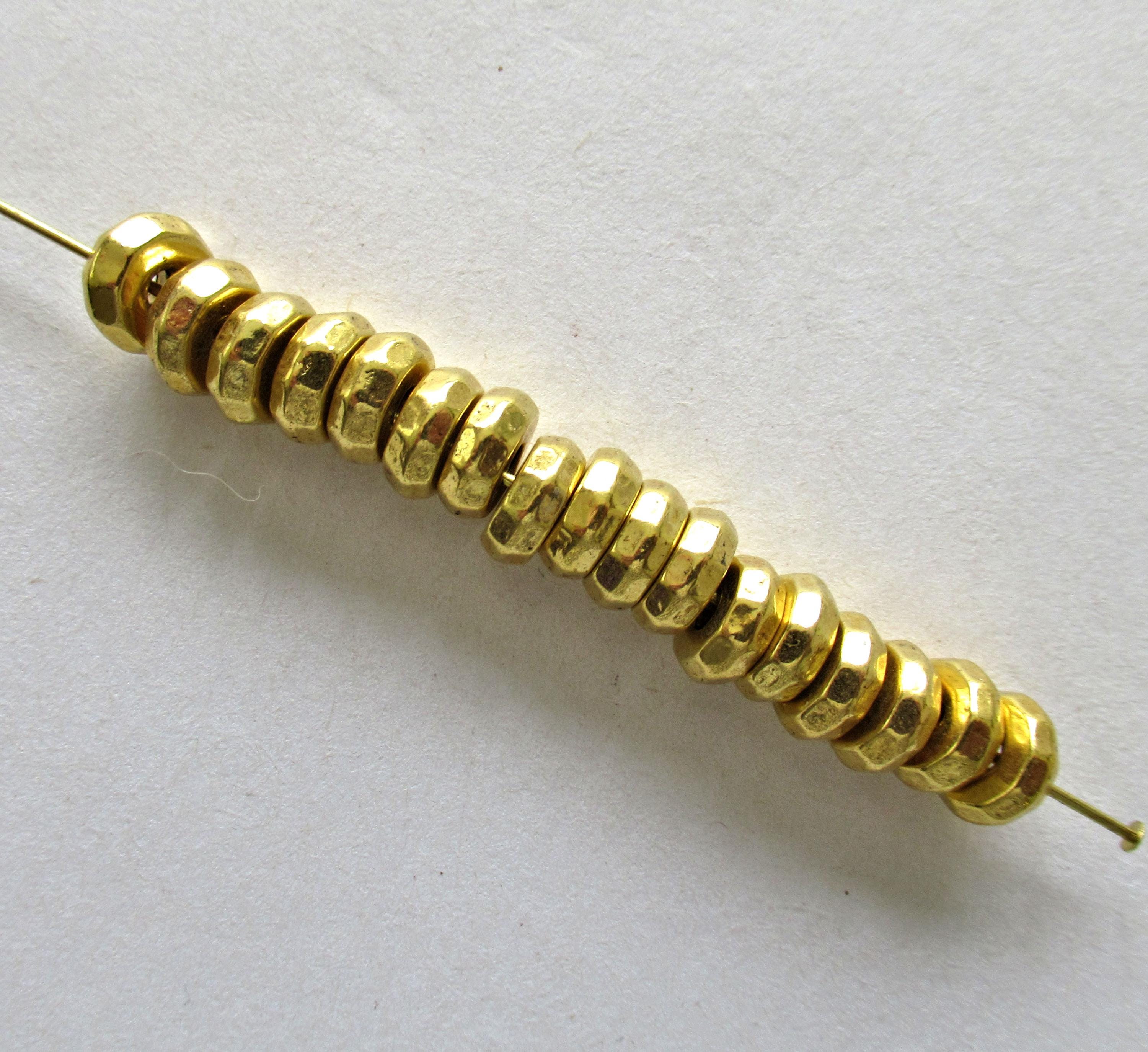 Gold tone metal alloy faceted spacer beads - 8 x 3mm - thick washer big hole beads - 30 pieces - C0057