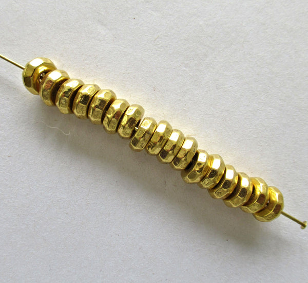 Gold tone metal alloy faceted spacer beads - 8 x 3mm - thick washer big hole beads - 30 pieces - C0057