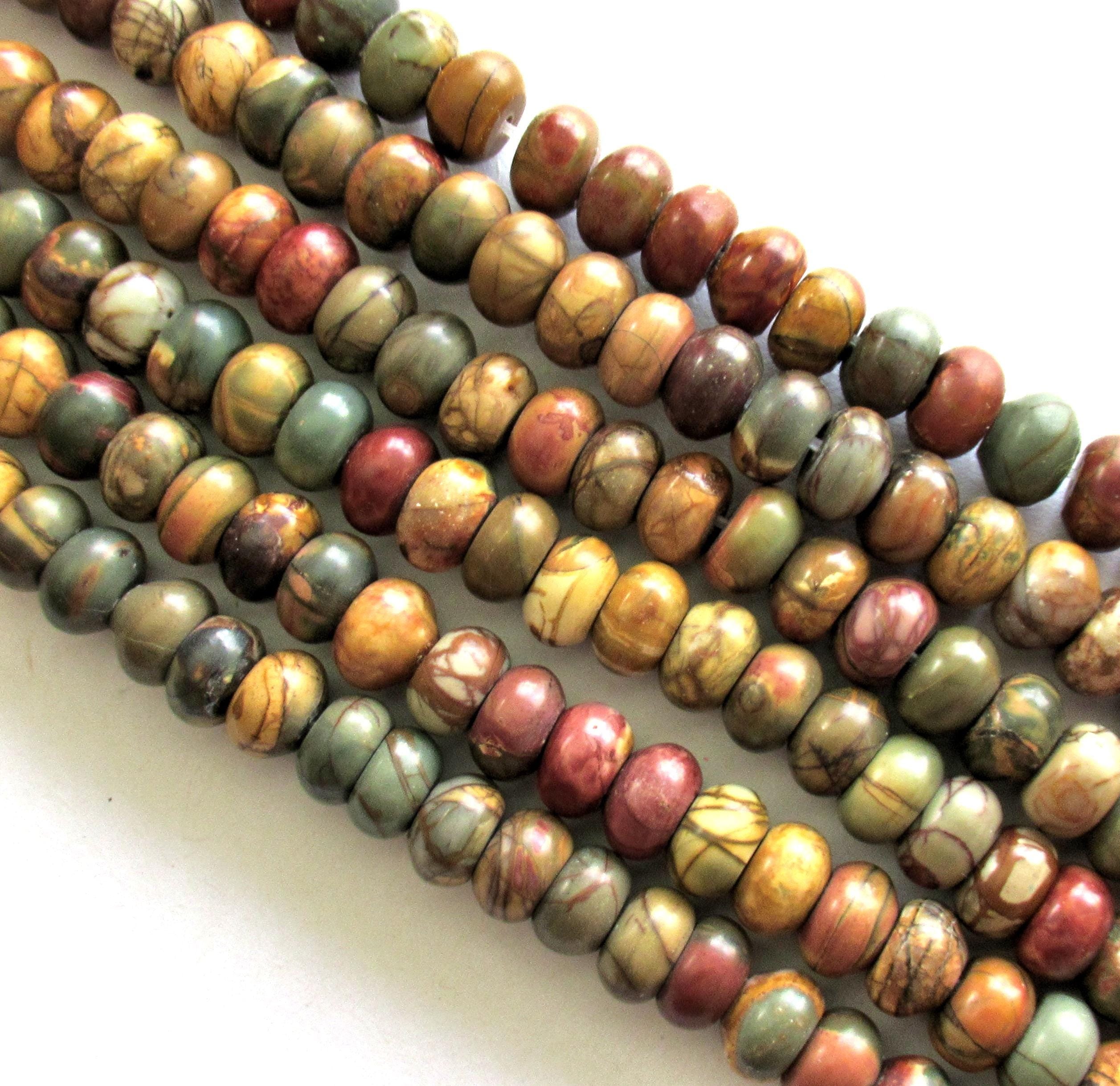 Red Creek Jasper rondelle Beads - 8 x 5.5mm semiprecious stone beads - Cherry Creek Jasper - Picasso Jasper - 78 pieces - 17 inch strand