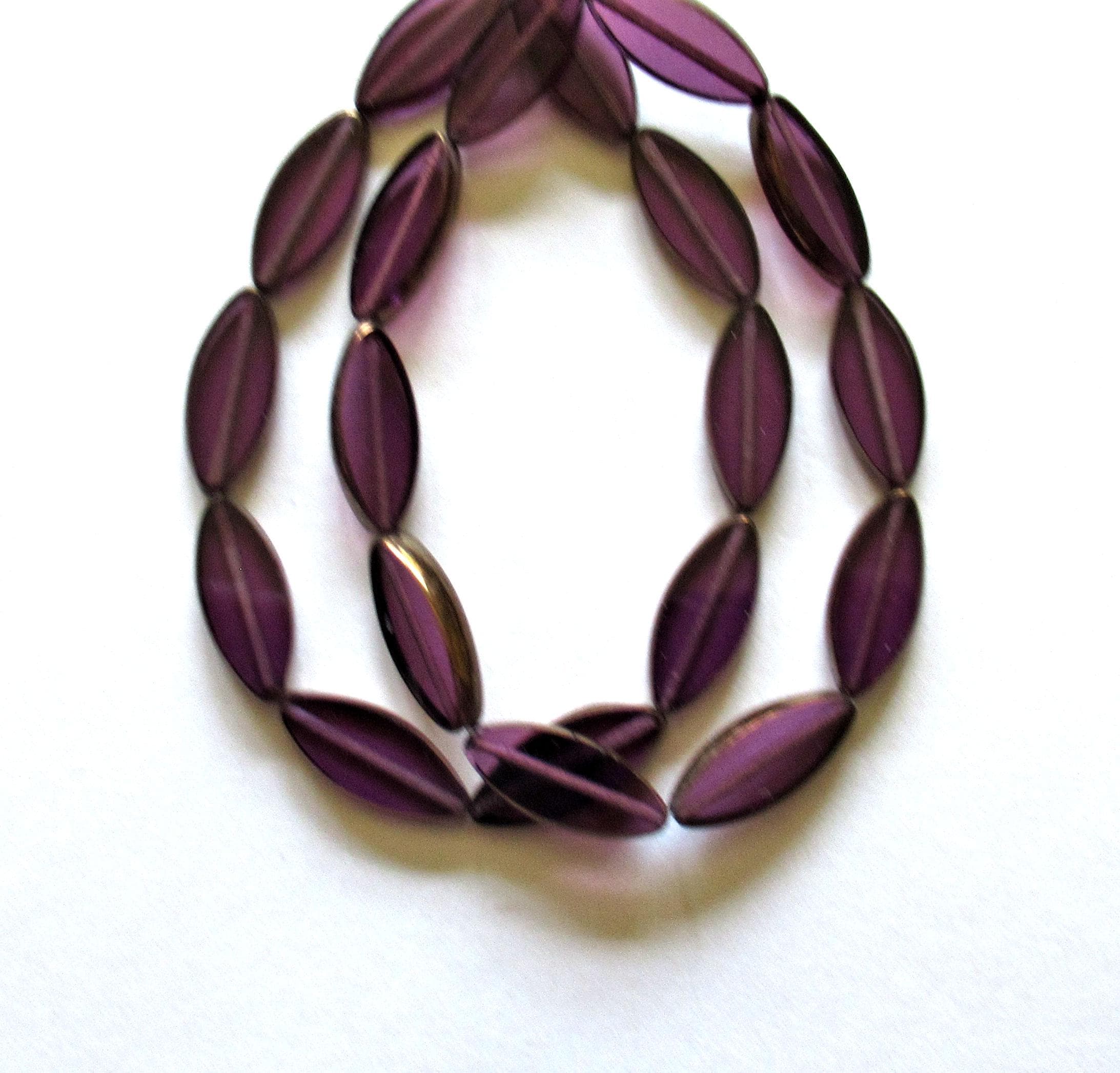 Ten Czech glass spindle beads - 18mm x 7mm - amethyst or purple with bronze accents - table cut beads C00072
