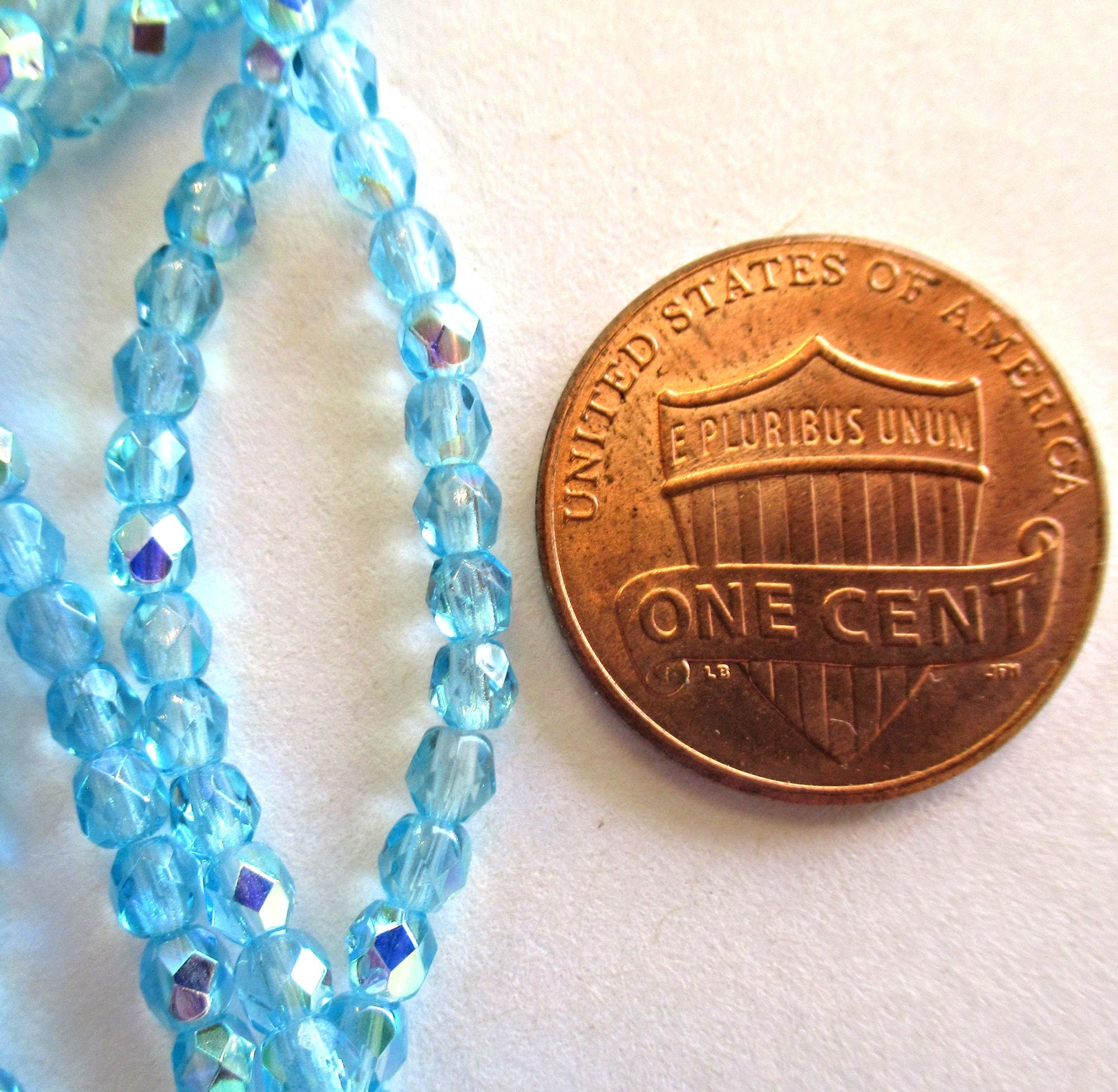 50 3mm Aqua Blue AB Czech glass beads - fire polished faceted round beads C0015