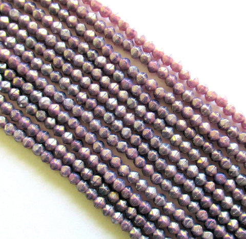 100 3mm Czech glass English cut beads - luster iris milky amethyst purple spacer beads - pressed glass beads - C0019