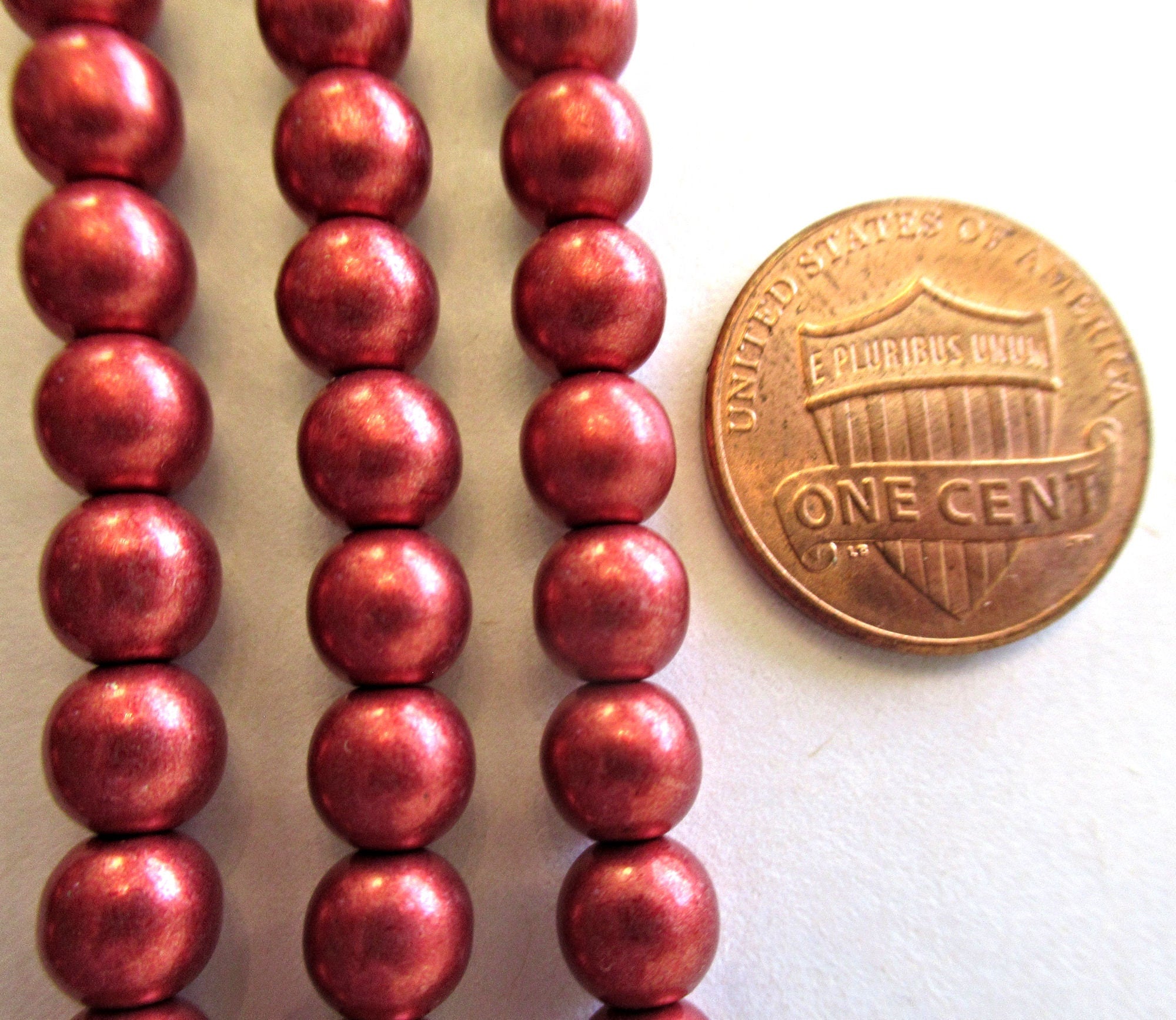 Fifty 6mm Czech glass druk beads - opaque matte metallic cranberry red smooth round druks - C0037