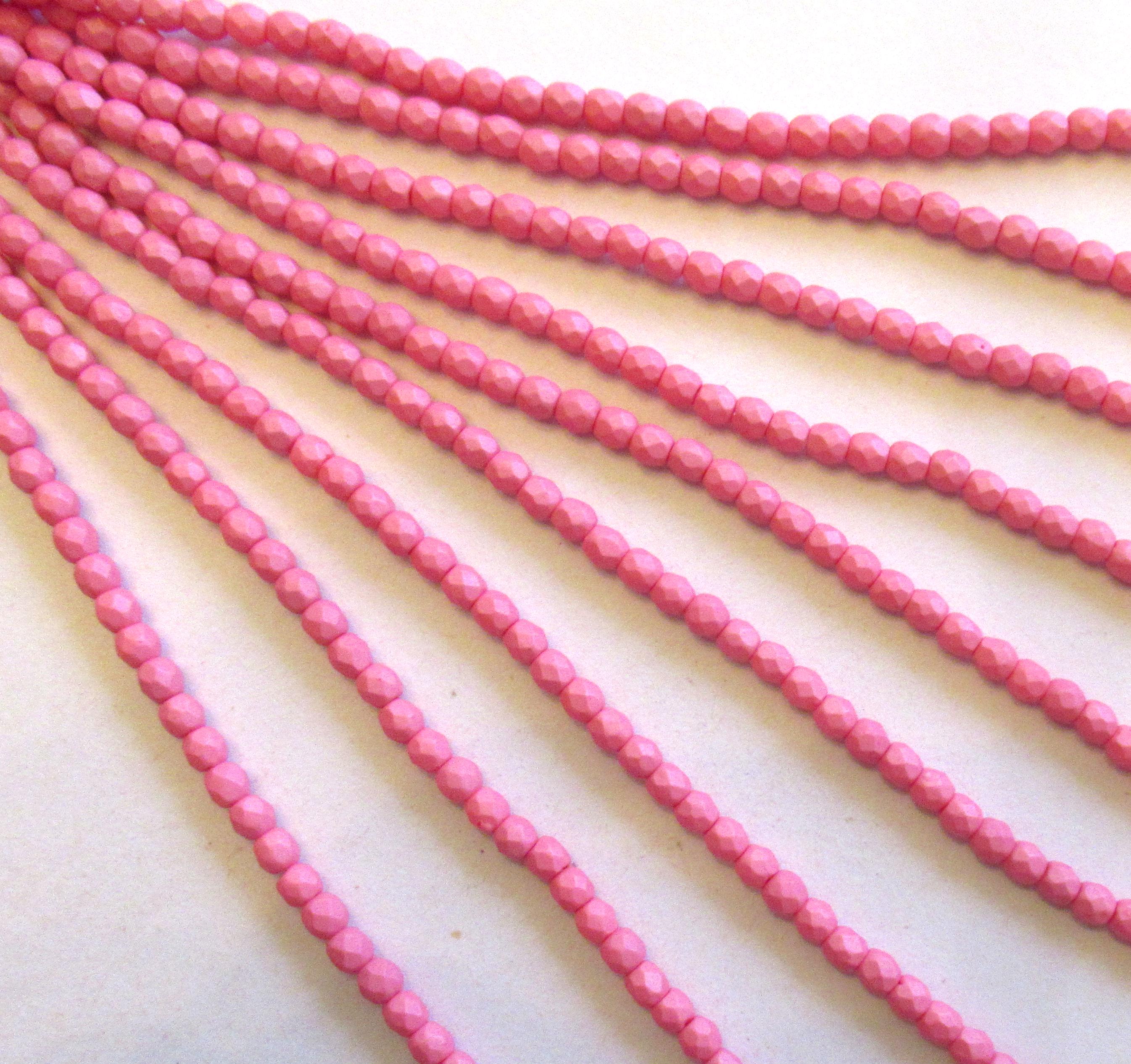 50 3mm Czech glass beads - Saturated Pink - opaque matte bright pink beads- fire polished faceted round beads C00627