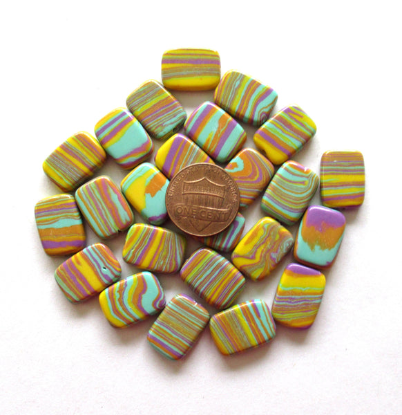 18mm Calsilica rainbow rectangle beads - 18 x 13mm - synthetic semiprecious gemstone beads - multi colored rectangles - 10 beads - 00053