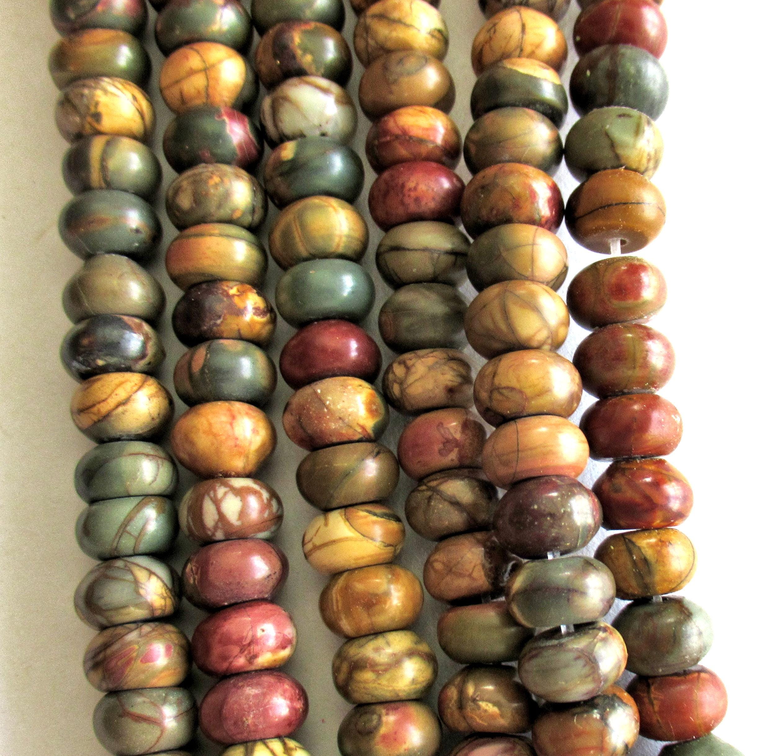 Red Creek Jasper rondelle Beads - 8 x 5.5mm semiprecious stone beads - Cherry Creek Jasper - Picasso Jasper - 78 pieces - 17 inch strand