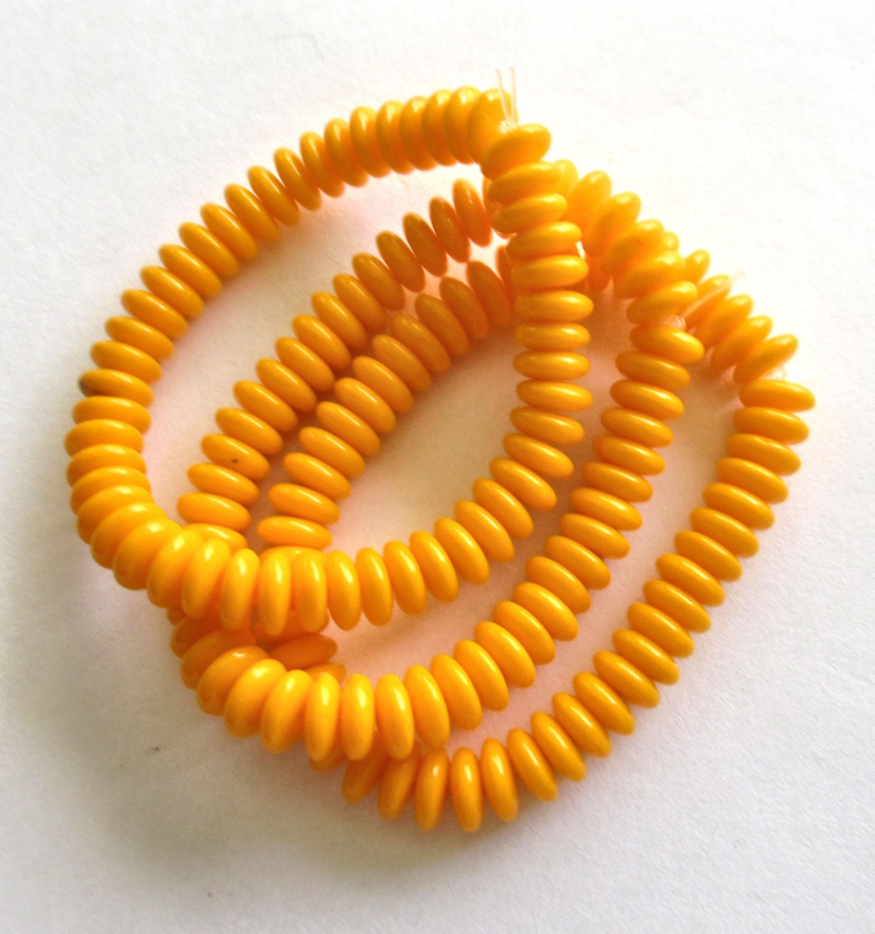 Lot of 50 6mm Czech glass rondelle spacer beads - opaque bright orange flat spacers or rondelles C0521